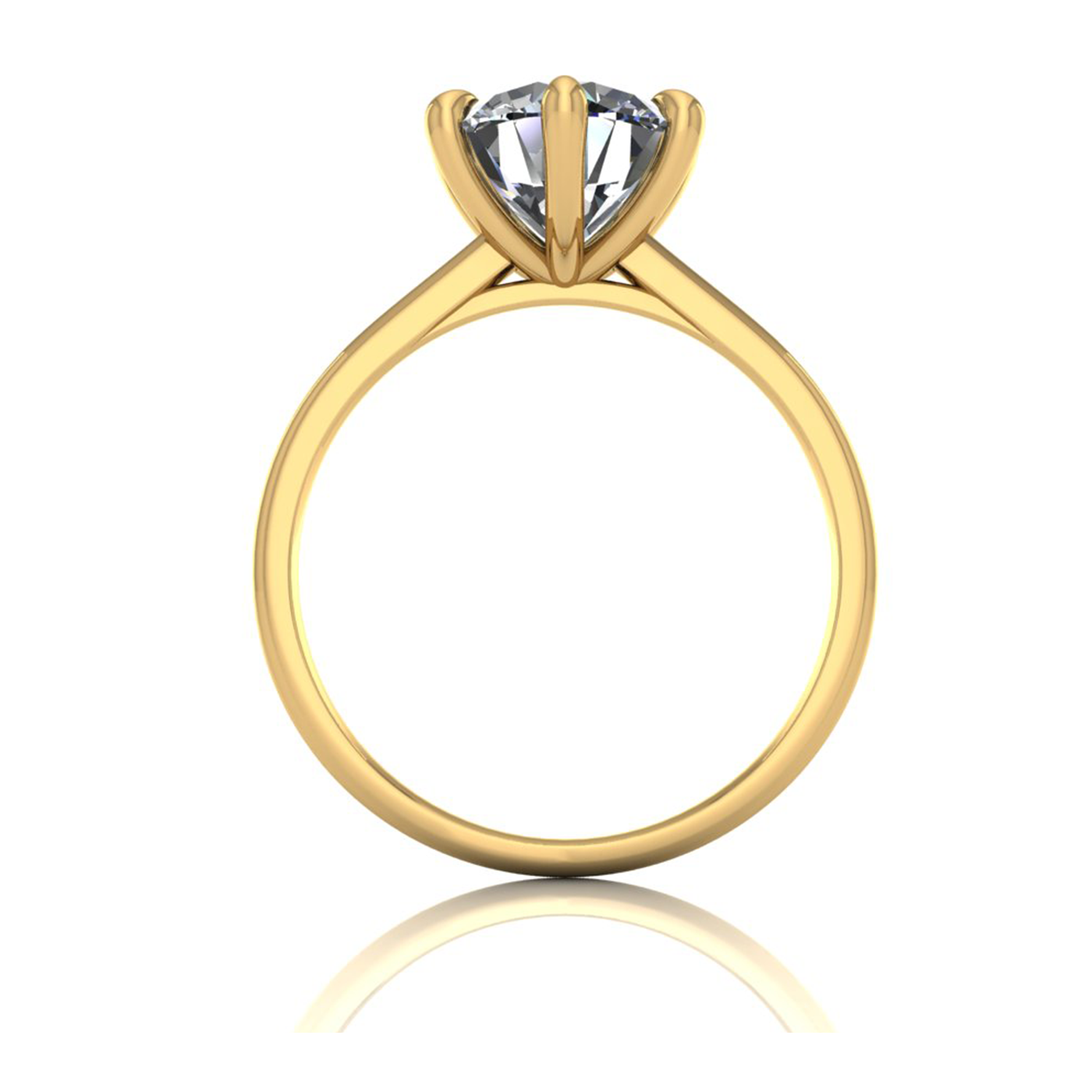 18k yellow gold 2,00 ct 6 prongs solitaire round cut diamond engagement ring with whisper thin band