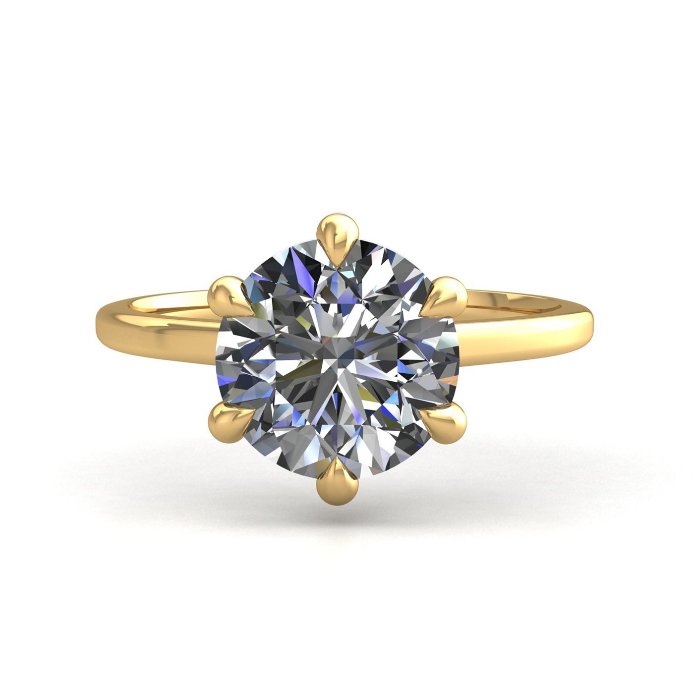 18k yellow gold 2,00 ct 6 prongs solitaire round cut diamond engagement ring with whisper thin band