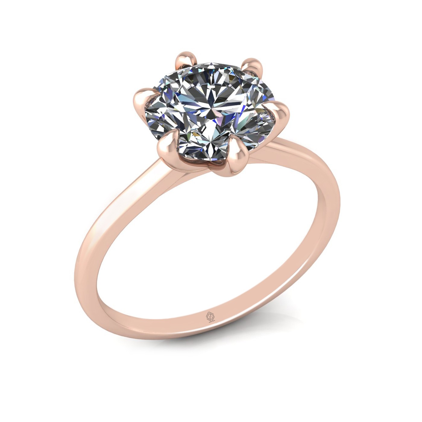 18k rose gold 2,00 ct 6 prongs solitaire round cut diamond engagement ring with whisper thin band