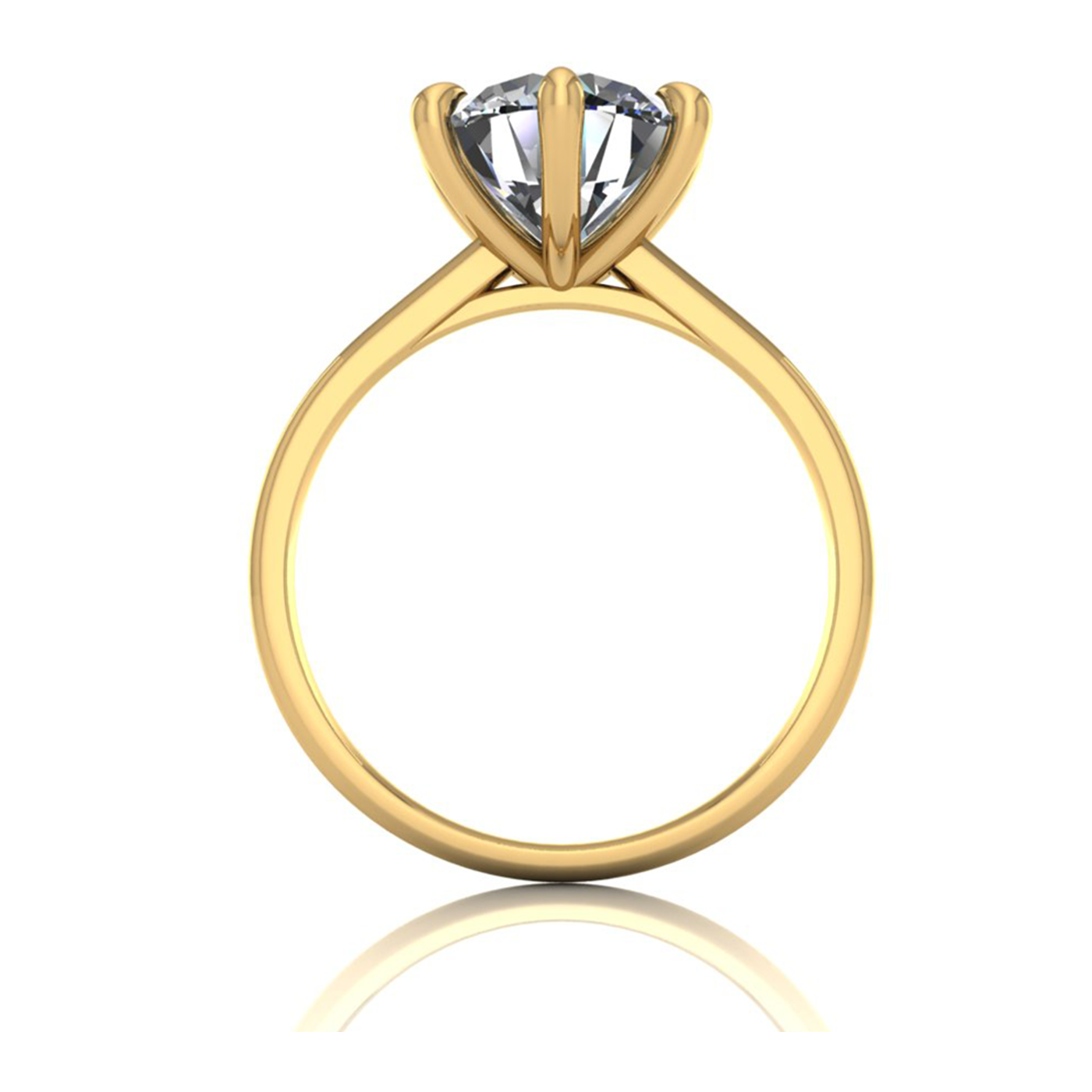 18k yellow gold 2,50 ct 6 prongs solitaire round cut diamond engagement ring with whisper thin band