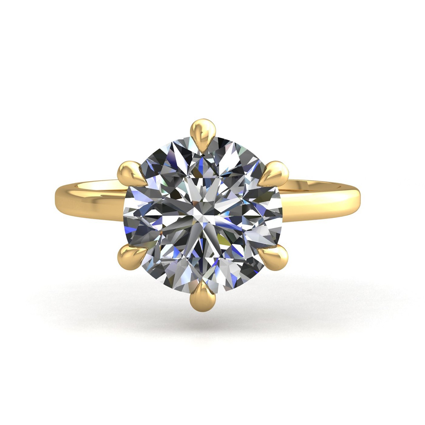 18k yellow gold 2,50 ct 6 prongs solitaire round cut diamond engagement ring with whisper thin band