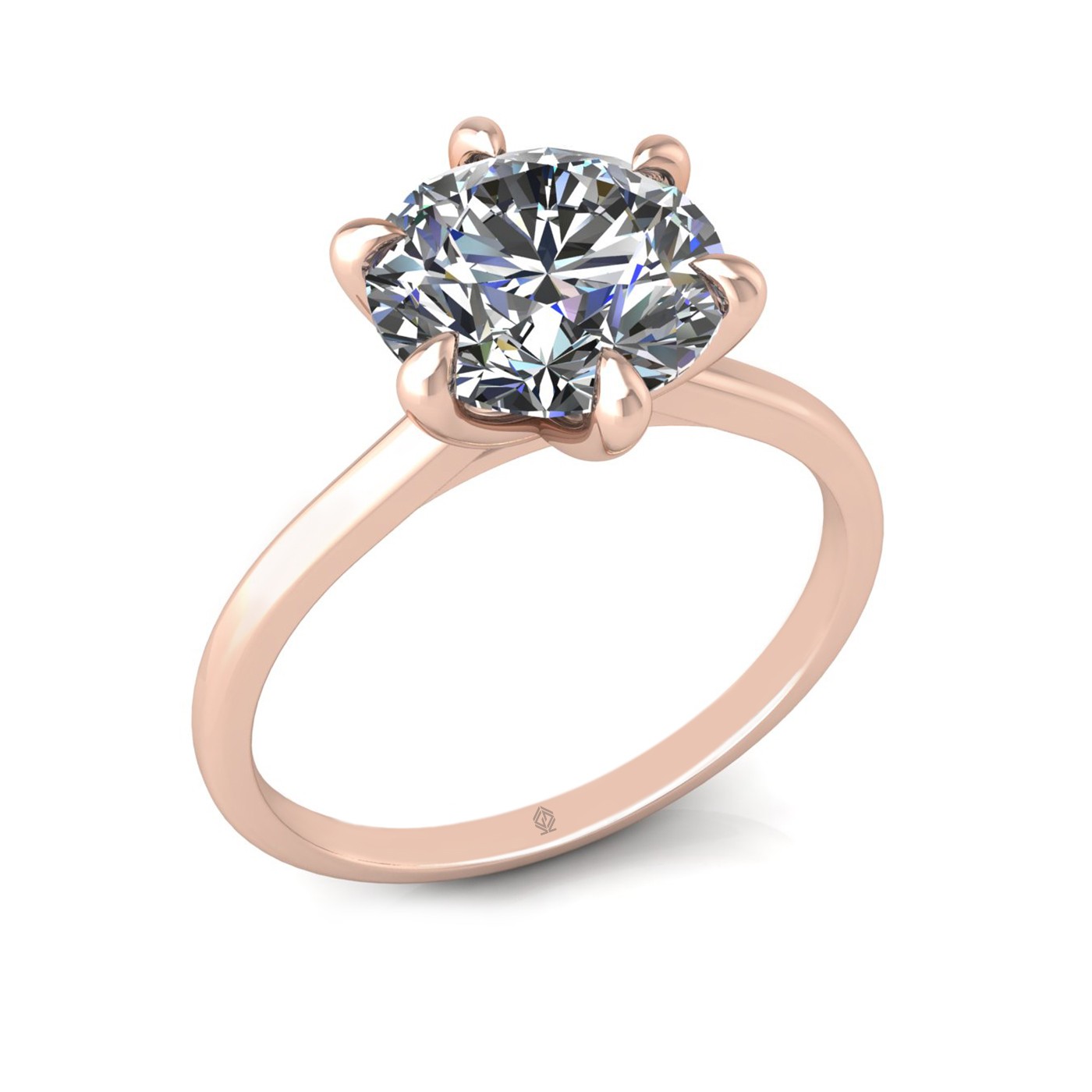 18k rose gold 2,50 ct 6 prongs solitaire round cut diamond engagement ring with whisper thin band