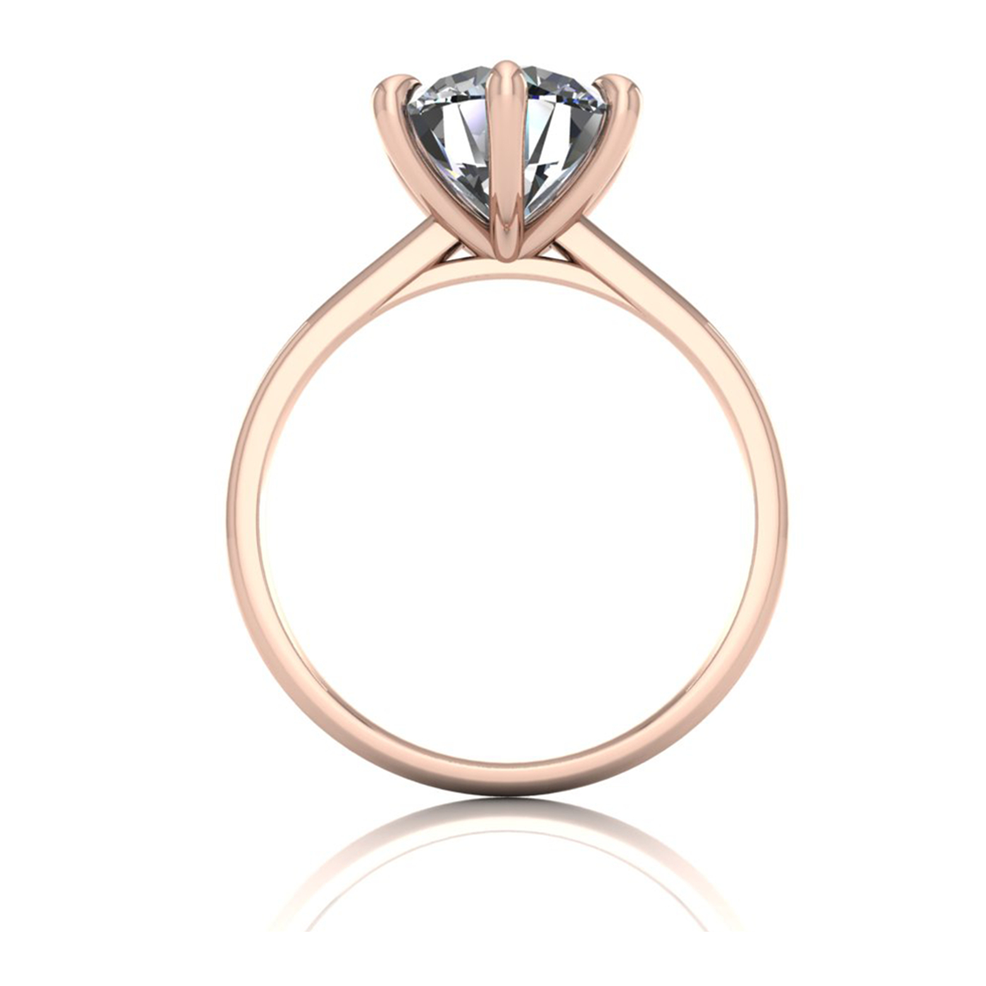 18k rose gold 2,50 ct 6 prongs solitaire round cut diamond engagement ring with whisper thin band