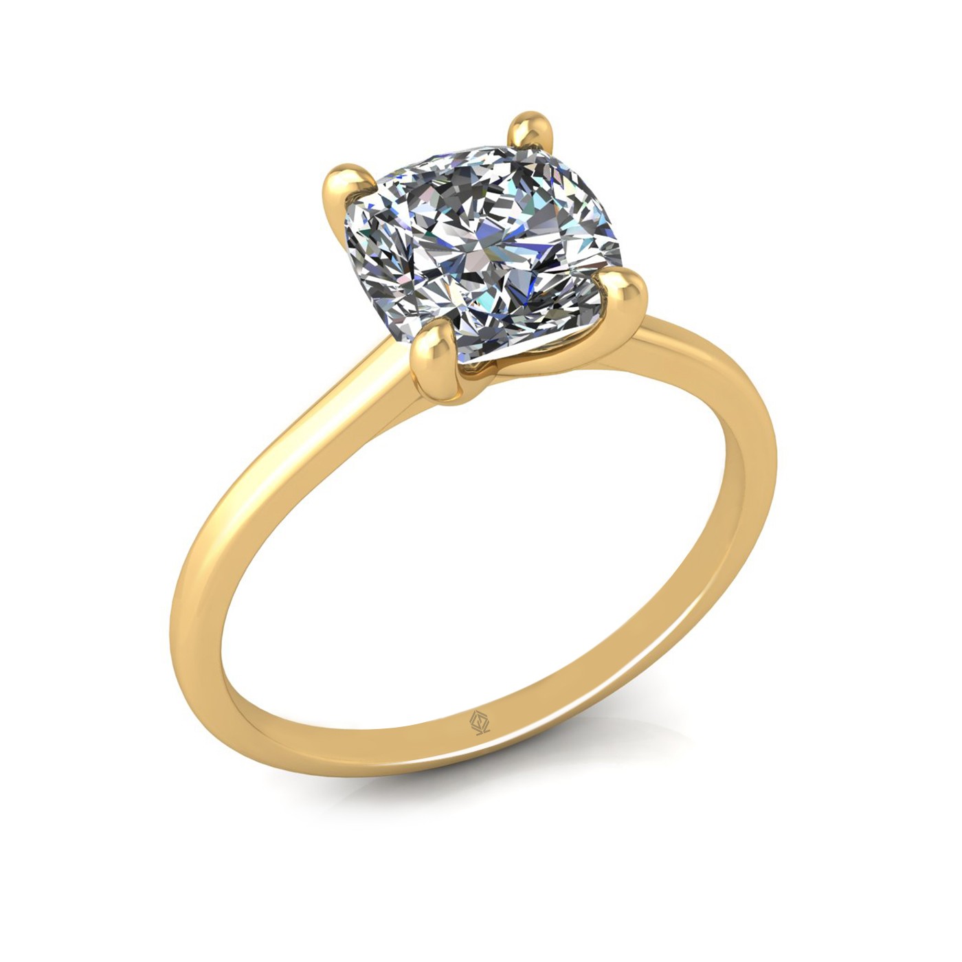 18k yellow gold 2.0ct 4 prongs solitaire cushion cut diamond engagement ring with whisper thin band