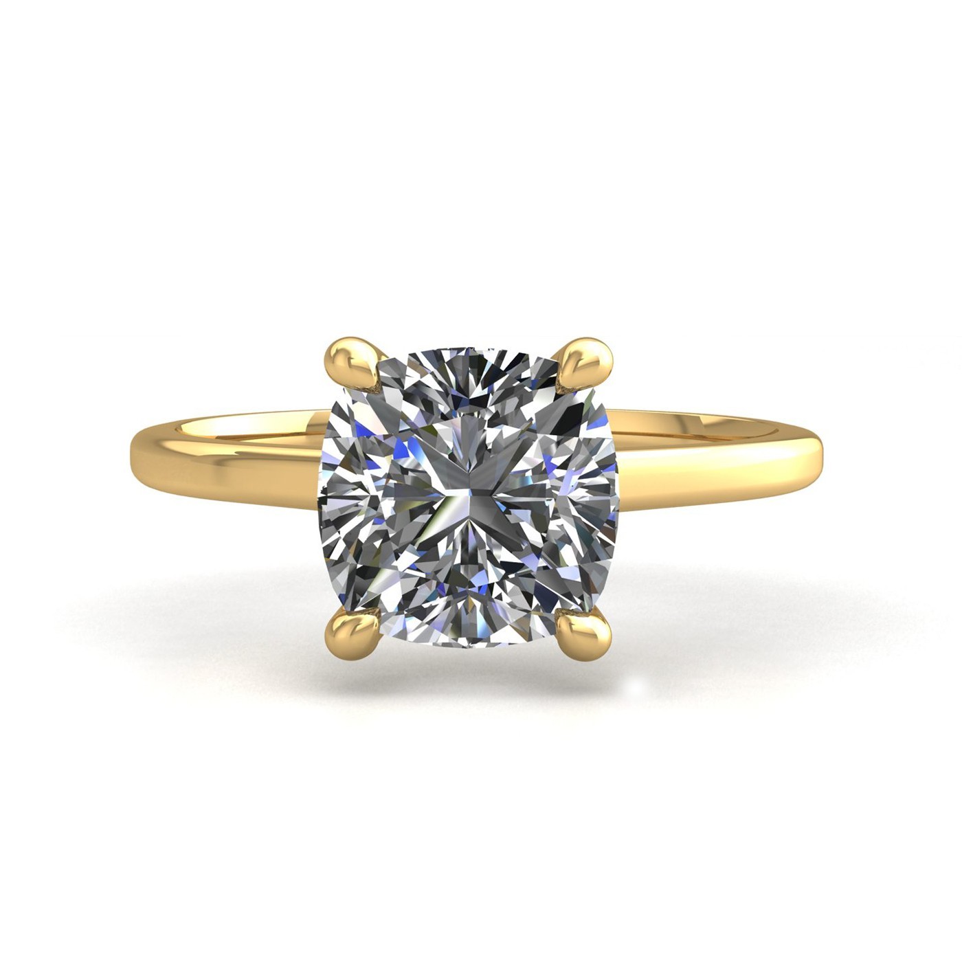 18k yellow gold 2.5ct 4 prongs solitaire cushion cut diamond engagement ring with whisper thin band Photos & images