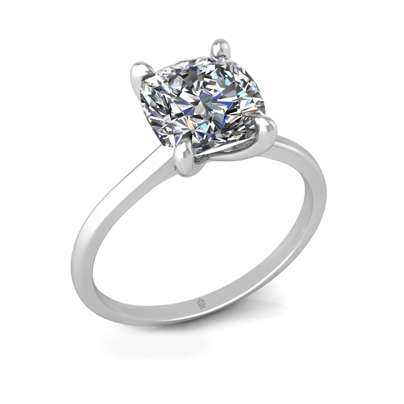 18k white gold 2.5ct 4 prongs solitaire cushion cut diamond engagement ring with whisper thin band