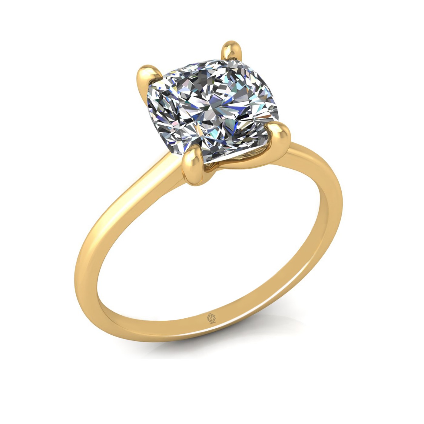 18k yellow gold 2.5ct 4 prongs solitaire cushion cut diamond engagement ring with whisper thin band