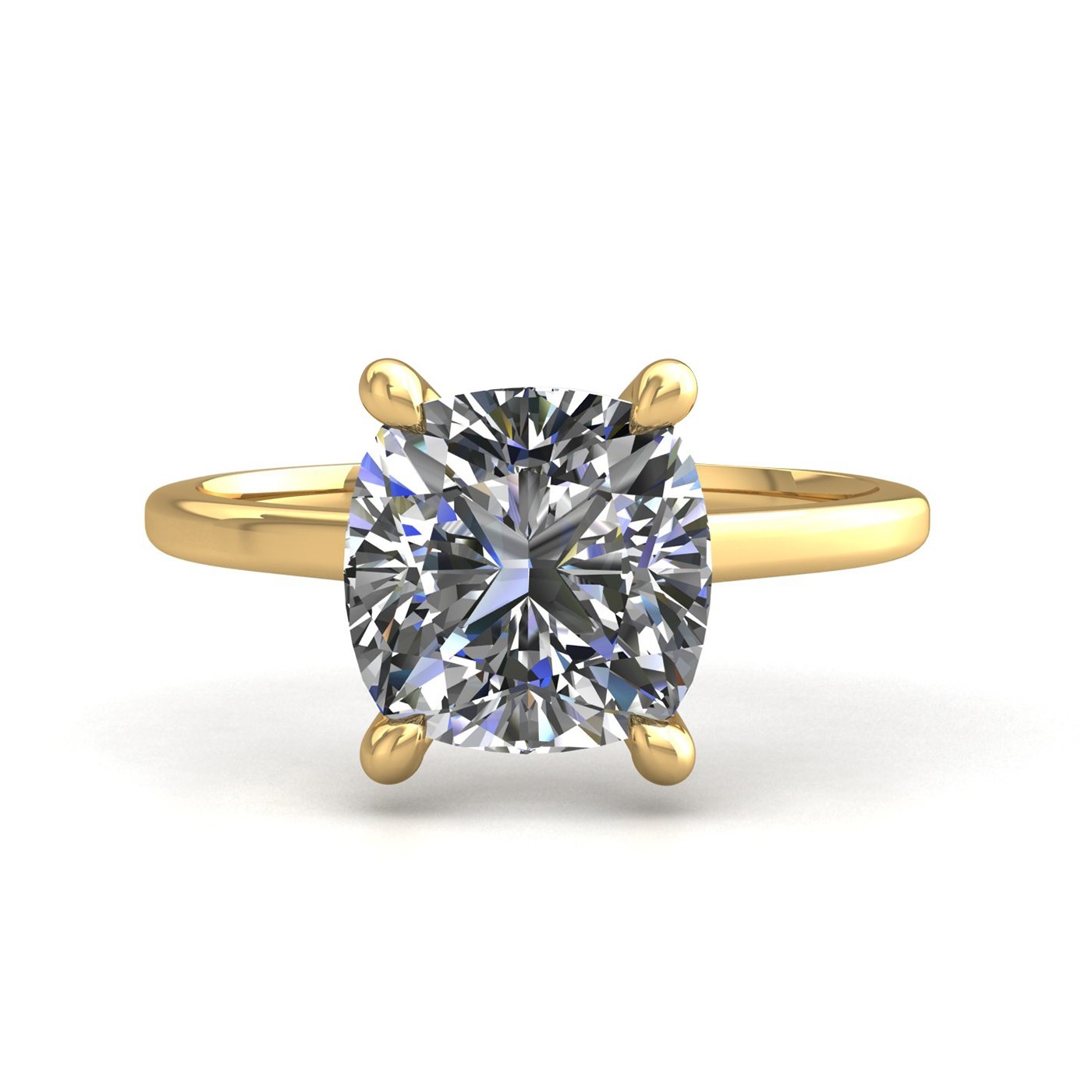 18k yellow gold  0,30 ct 4 prongs solitaire cushion cut diamond engagement ring with whisper thin band Photos & images