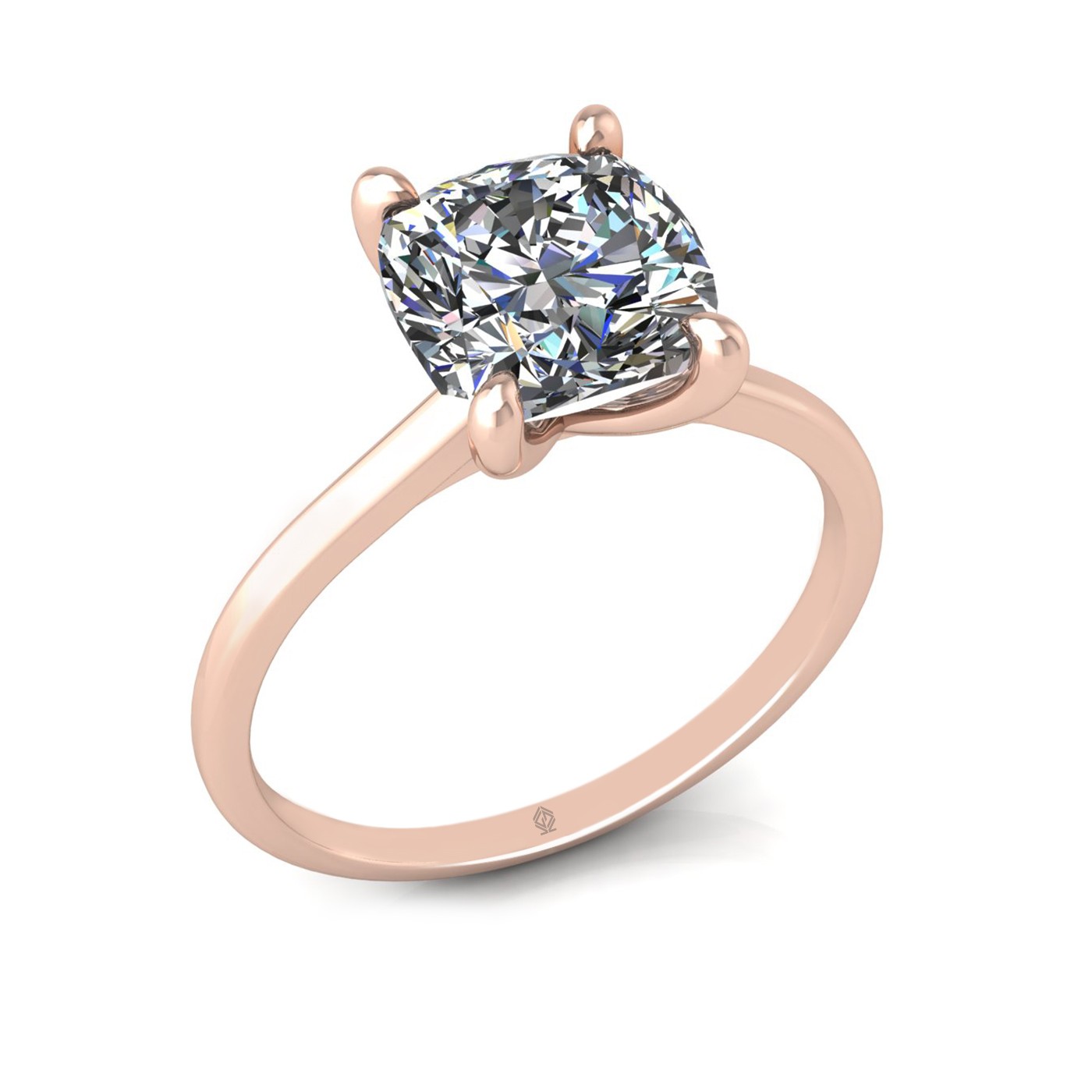 18k rose gold 2.5ct 4 prongs solitaire cushion cut diamond engagement ring with whisper thin band