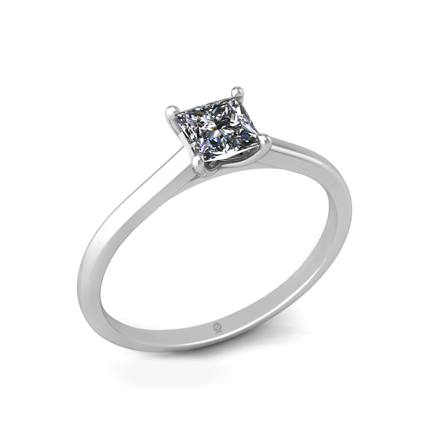 18k white gold  0,50 ct 4 prongs solitaire princess cut diamond engagement ring with whisper thin band