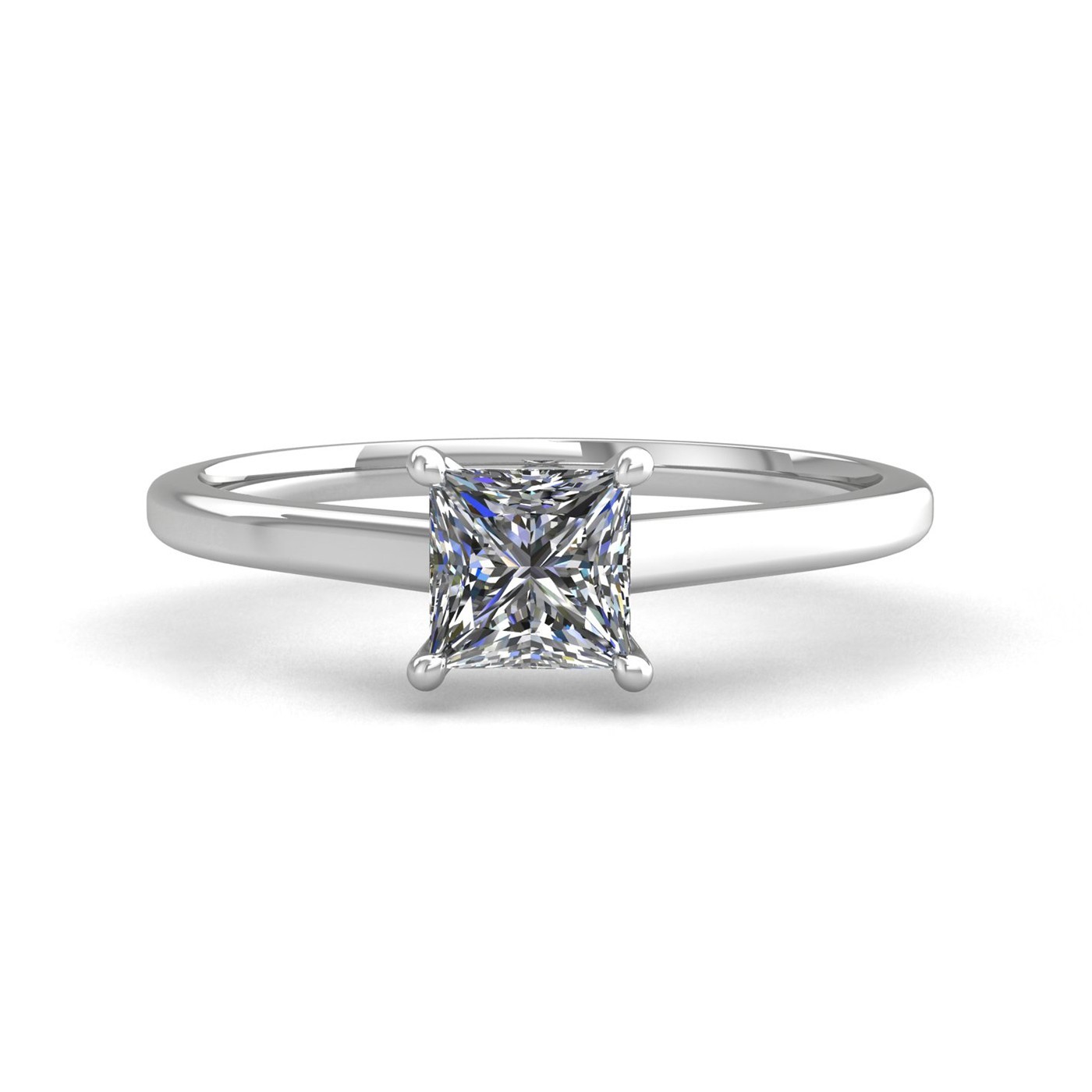 18k white gold  1,00 ct 4 prongs solitaire princess cut diamond engagement ring with whisper thin band Photos & images