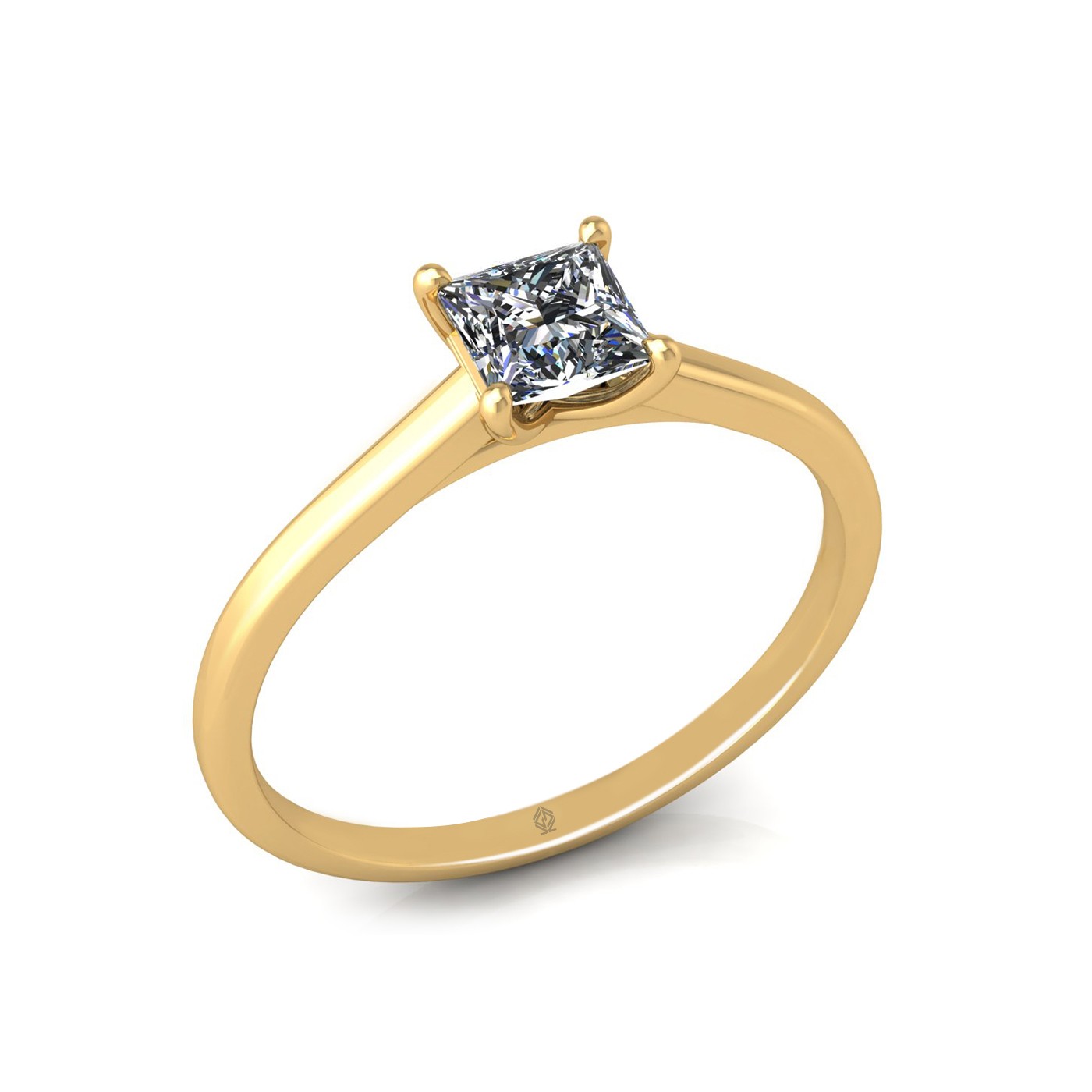 18k yellow gold  0,50 ct 4 prongs solitaire princess cut diamond engagement ring with whisper thin band