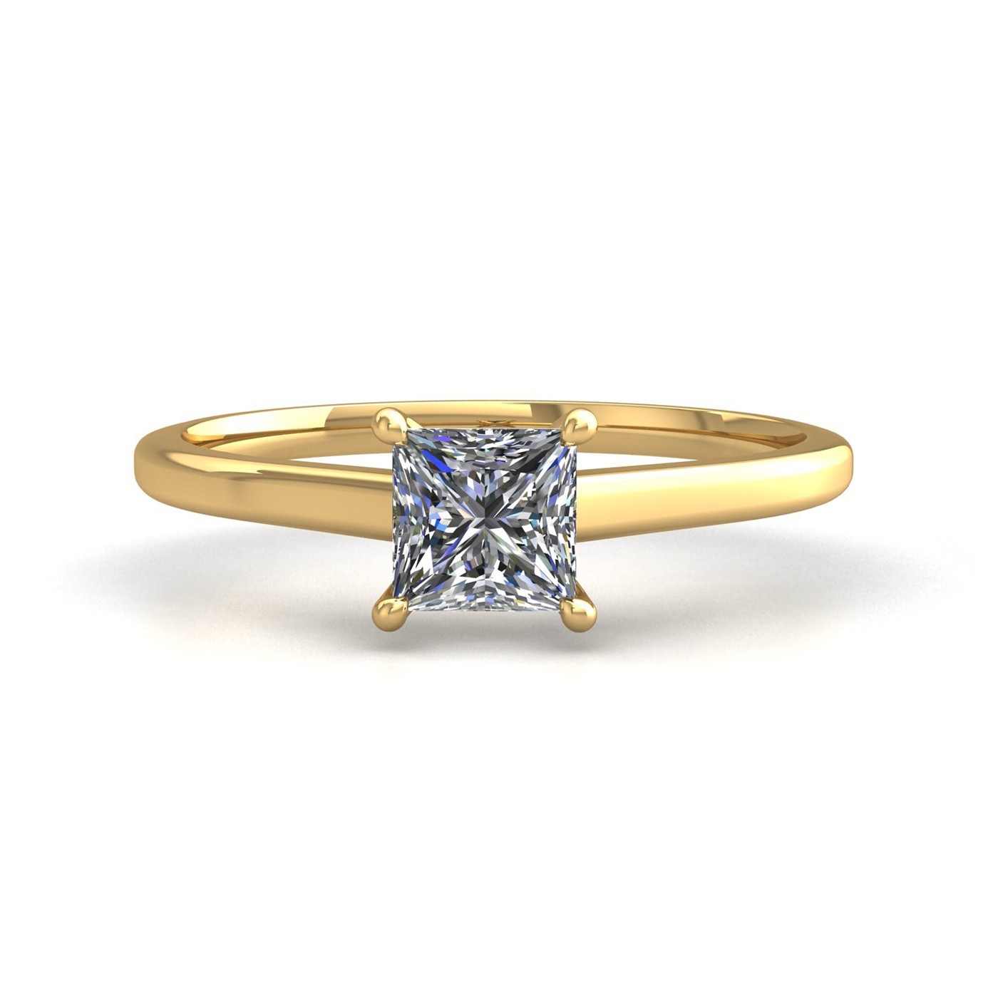 18k yellow gold  1,00 ct 4 prongs solitaire princess cut diamond engagement ring with whisper thin band Photos & images