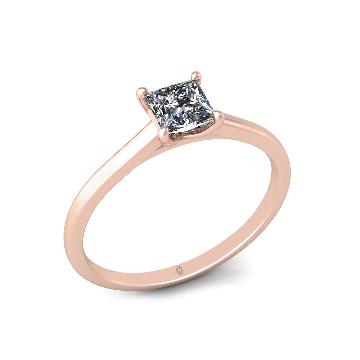 18k rose gold  0,50 ct 4 prongs solitaire princess cut diamond engagement ring with whisper thin band