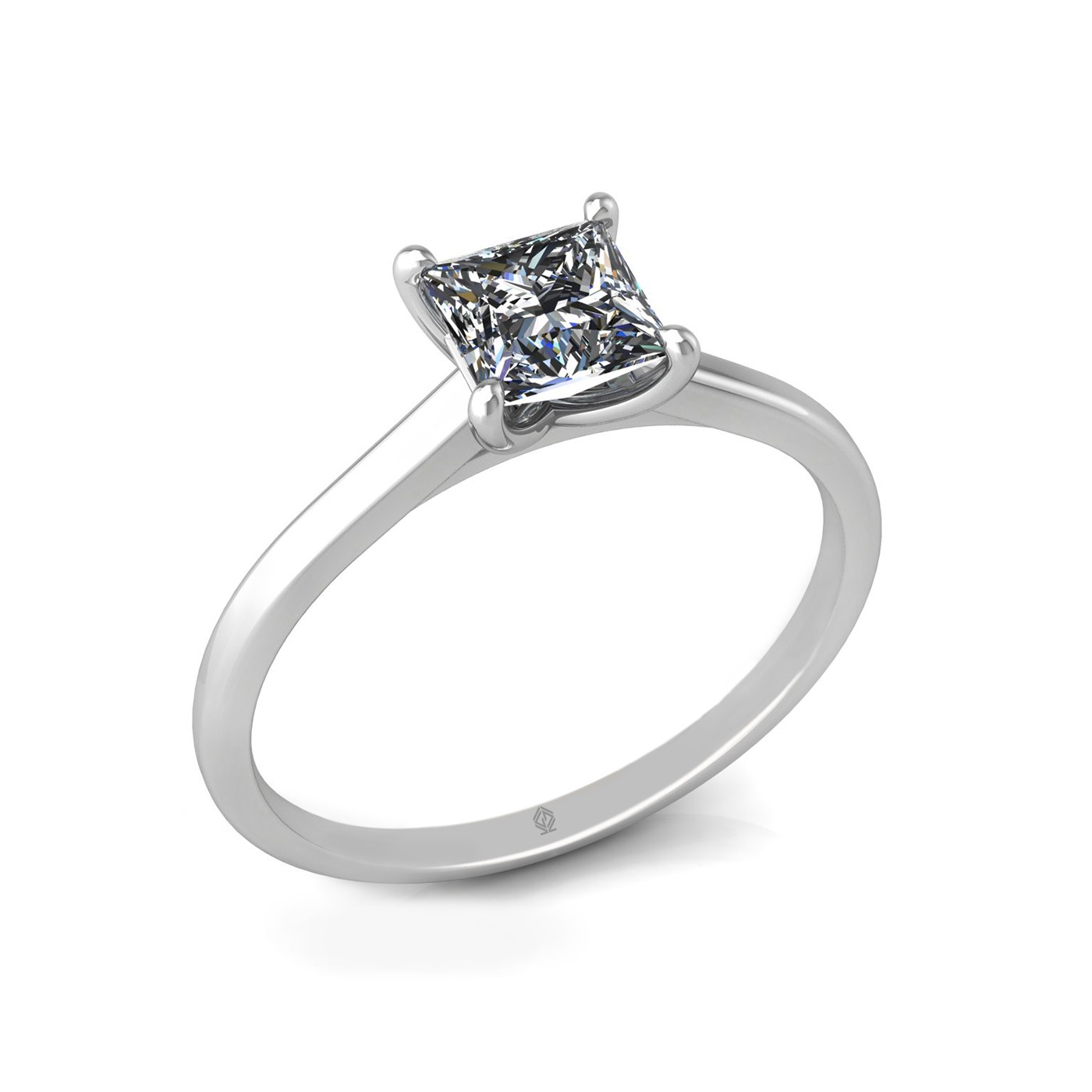 18k white gold  0,80 ct 4 prongs solitaire princess cut diamond engagement ring with whisper thin band