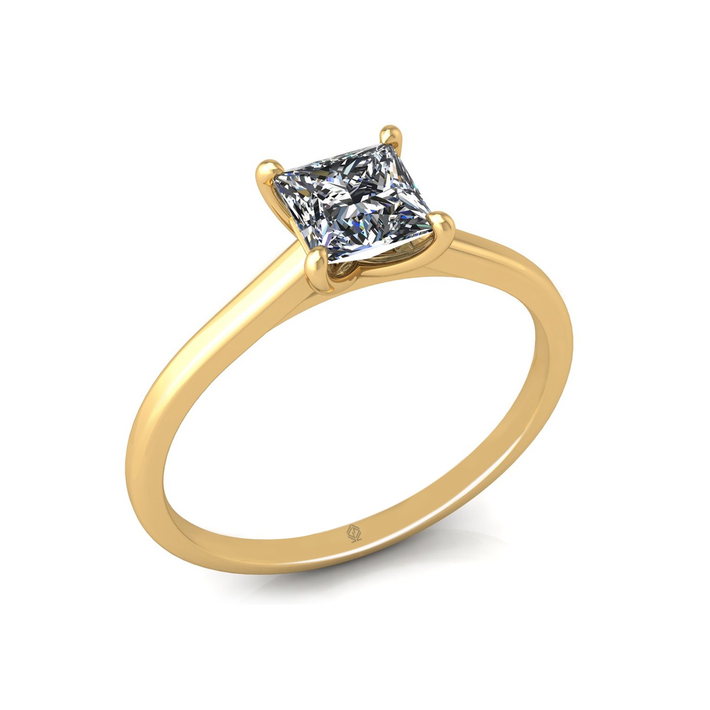 18k yellow gold  0,80 ct 4 prongs solitaire princess cut diamond engagement ring with whisper thin band