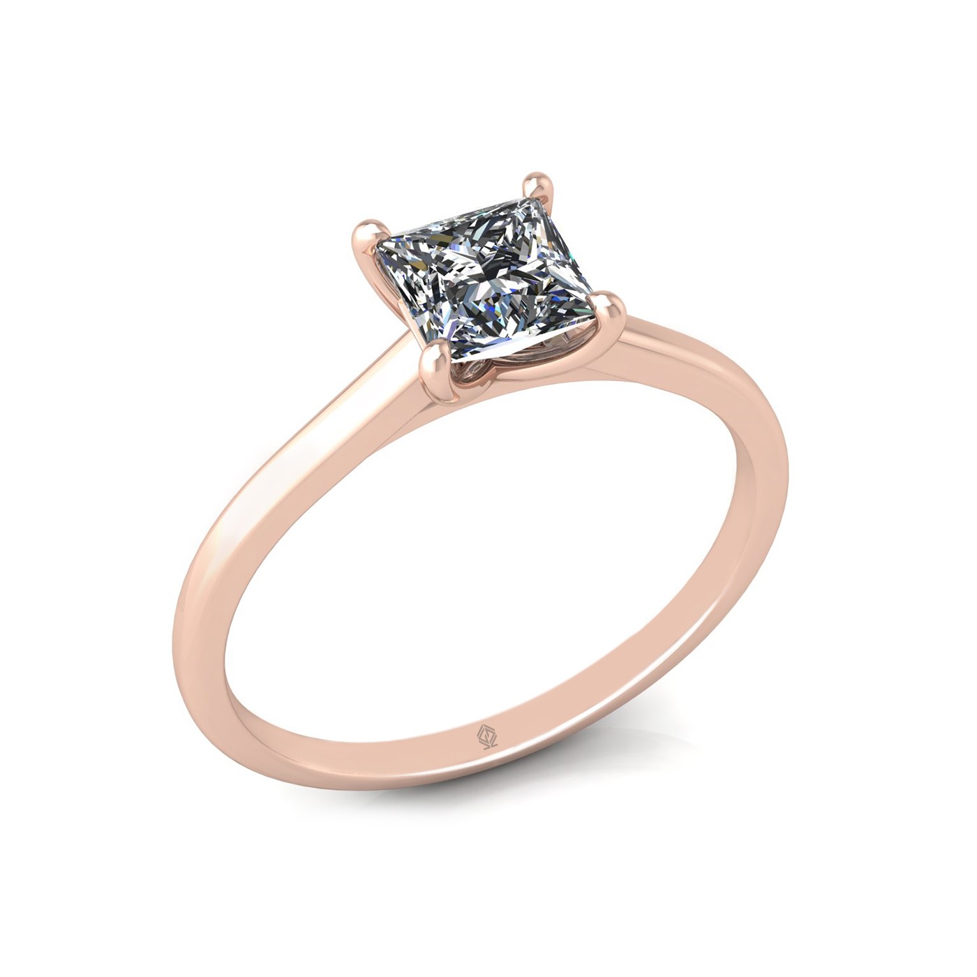 18k rose gold  0,80 ct 4 prongs solitaire princess cut diamond engagement ring with whisper thin band
