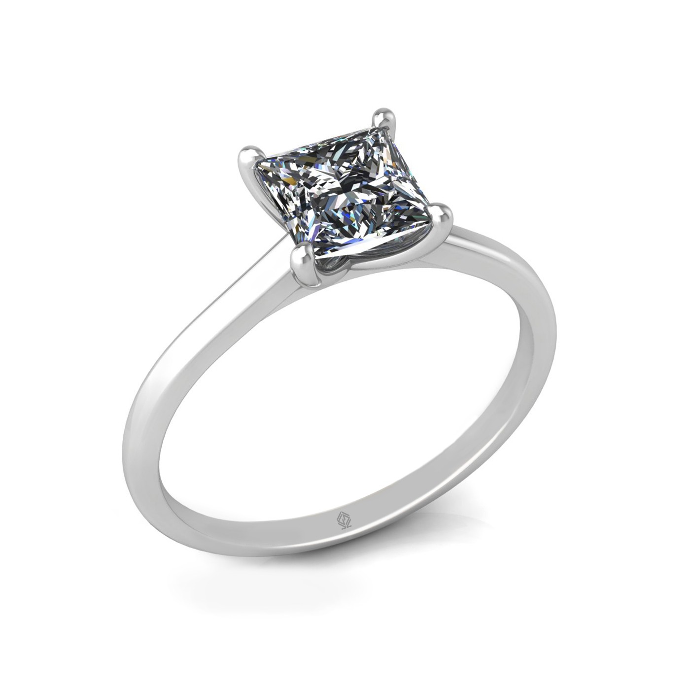 18k white gold  1,00 ct 4 prongs solitaire princess cut diamond engagement ring with whisper thin band