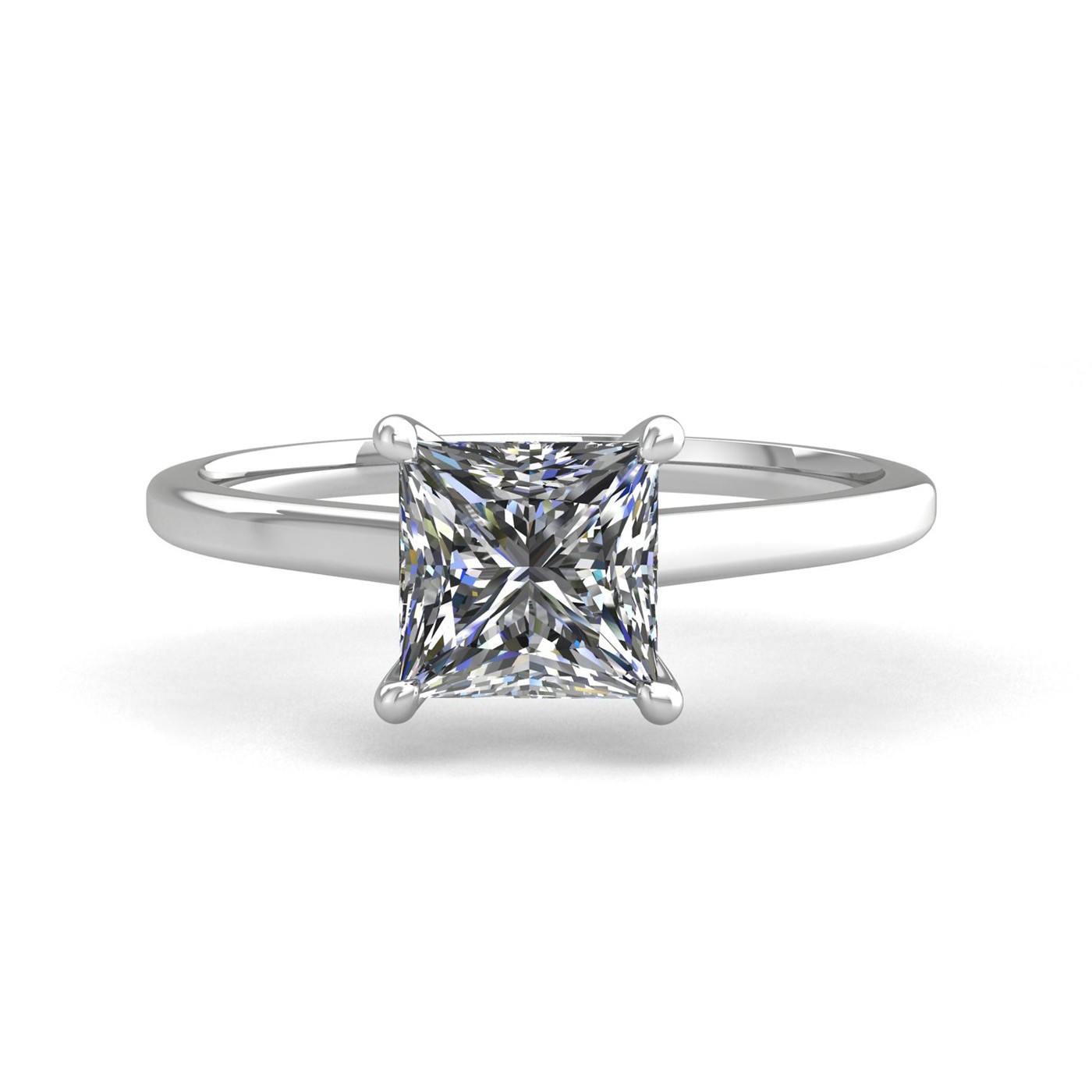 18k white gold  1,20 ct 4 prongs solitaire princess cut diamond engagement ring with whisper thin band Photos & images