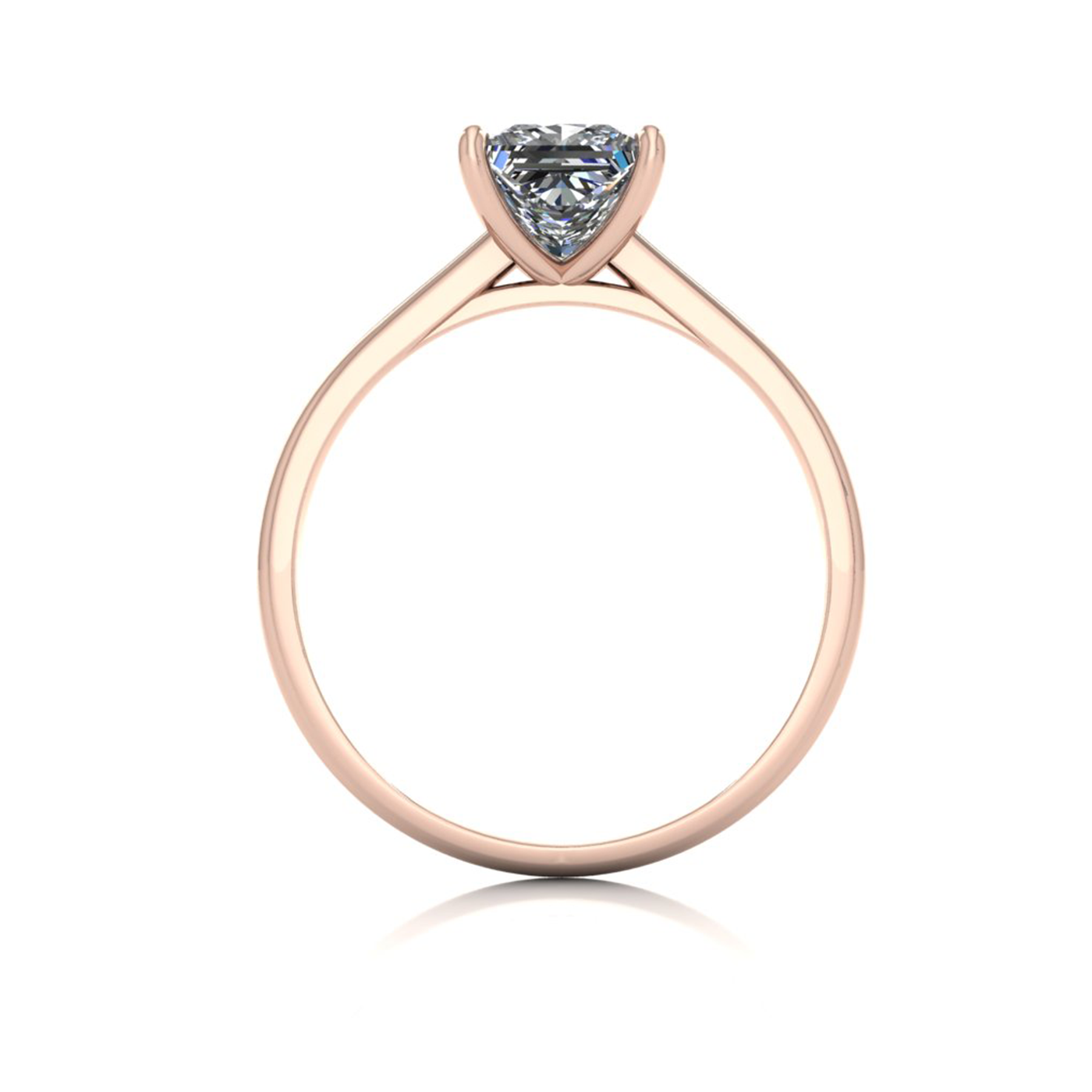 18k rose gold  1,00 ct 4 prongs solitaire princess cut diamond engagement ring with whisper thin band