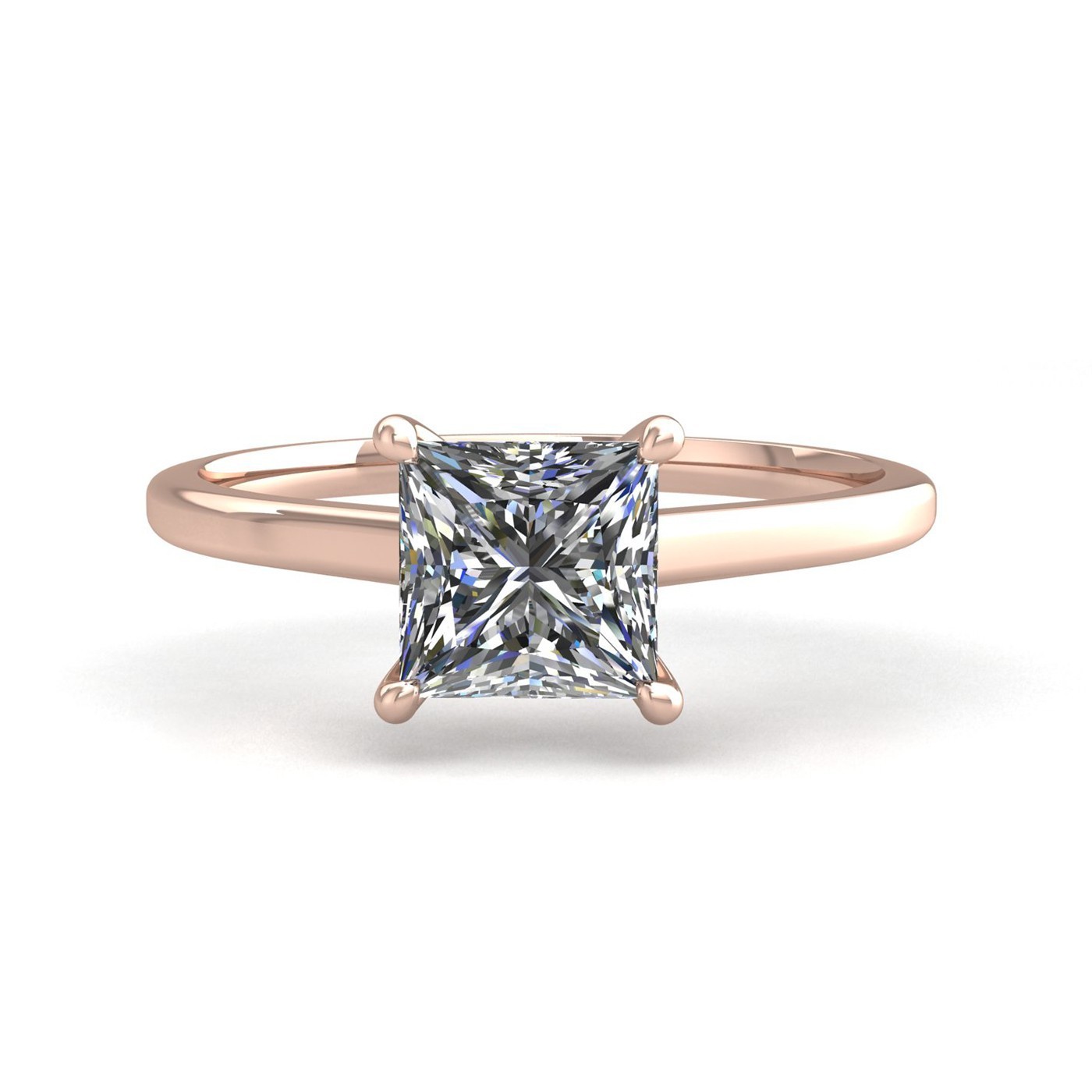 18k rose gold  1,00 ct 4 prongs solitaire princess cut diamond engagement ring with whisper thin band