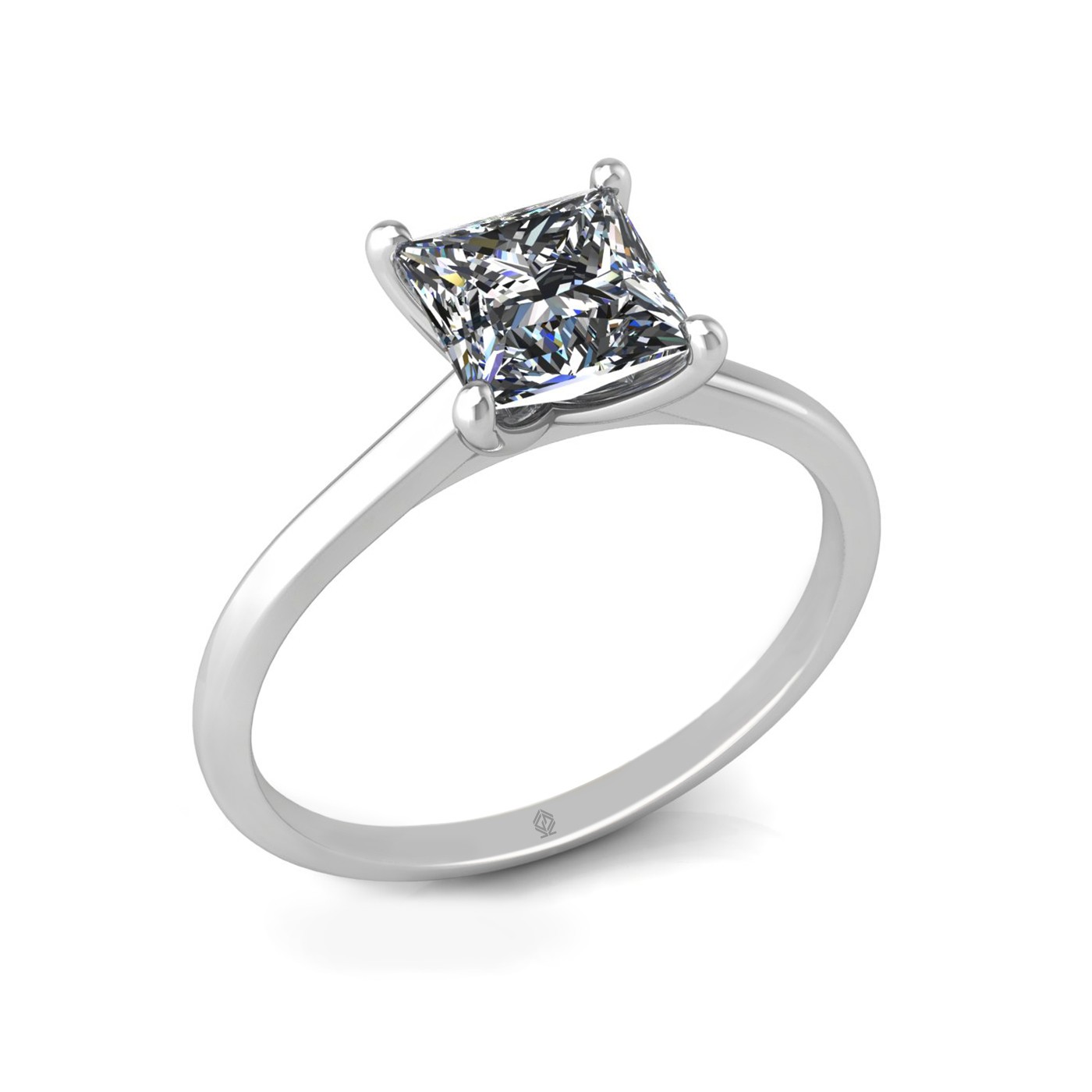 18k white gold  1,20 ct 4 prongs solitaire princess cut diamond engagement ring with whisper thin band