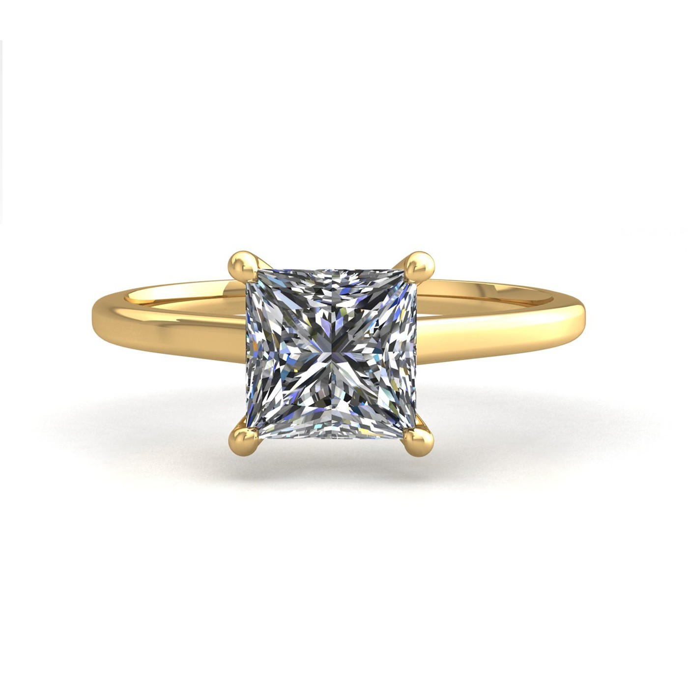 18k yellow gold  2,00 ct 4 prongs solitaire princess cut diamond engagement ring with whisper thin band Photos & images