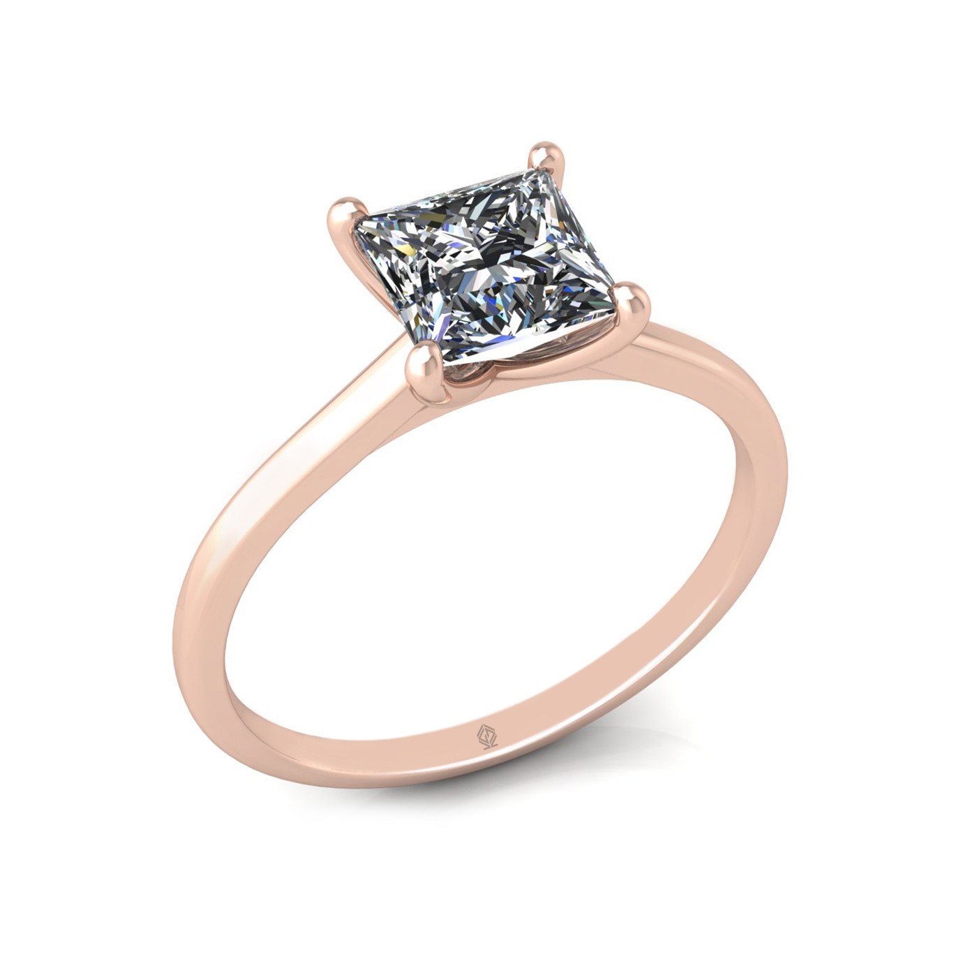 18k rose gold  1,20 ct 4 prongs solitaire princess cut diamond engagement ring with whisper thin band