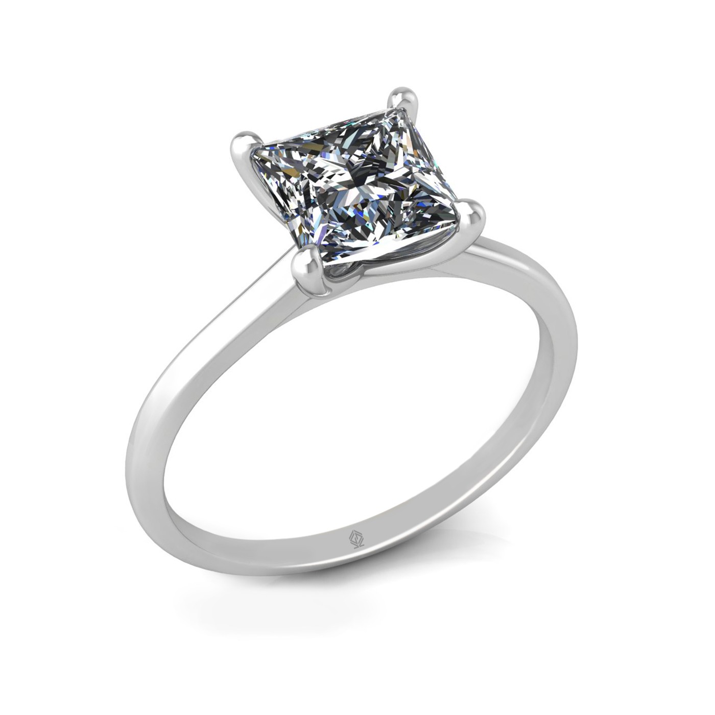 18k white gold  1,50 ct 4 prongs solitaire princess cut diamond engagement ring with whisper thin band
