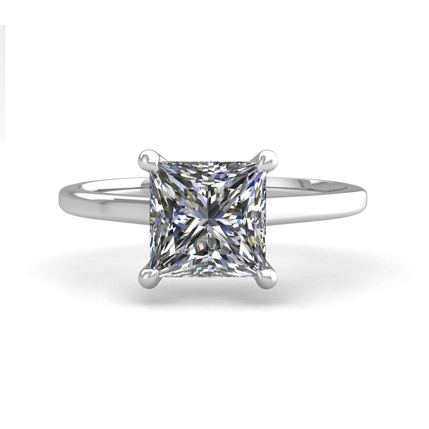18k white gold  2,50 ct 4 prongs solitaire princess cut diamond engagement ring with whisper thin band Photos & images