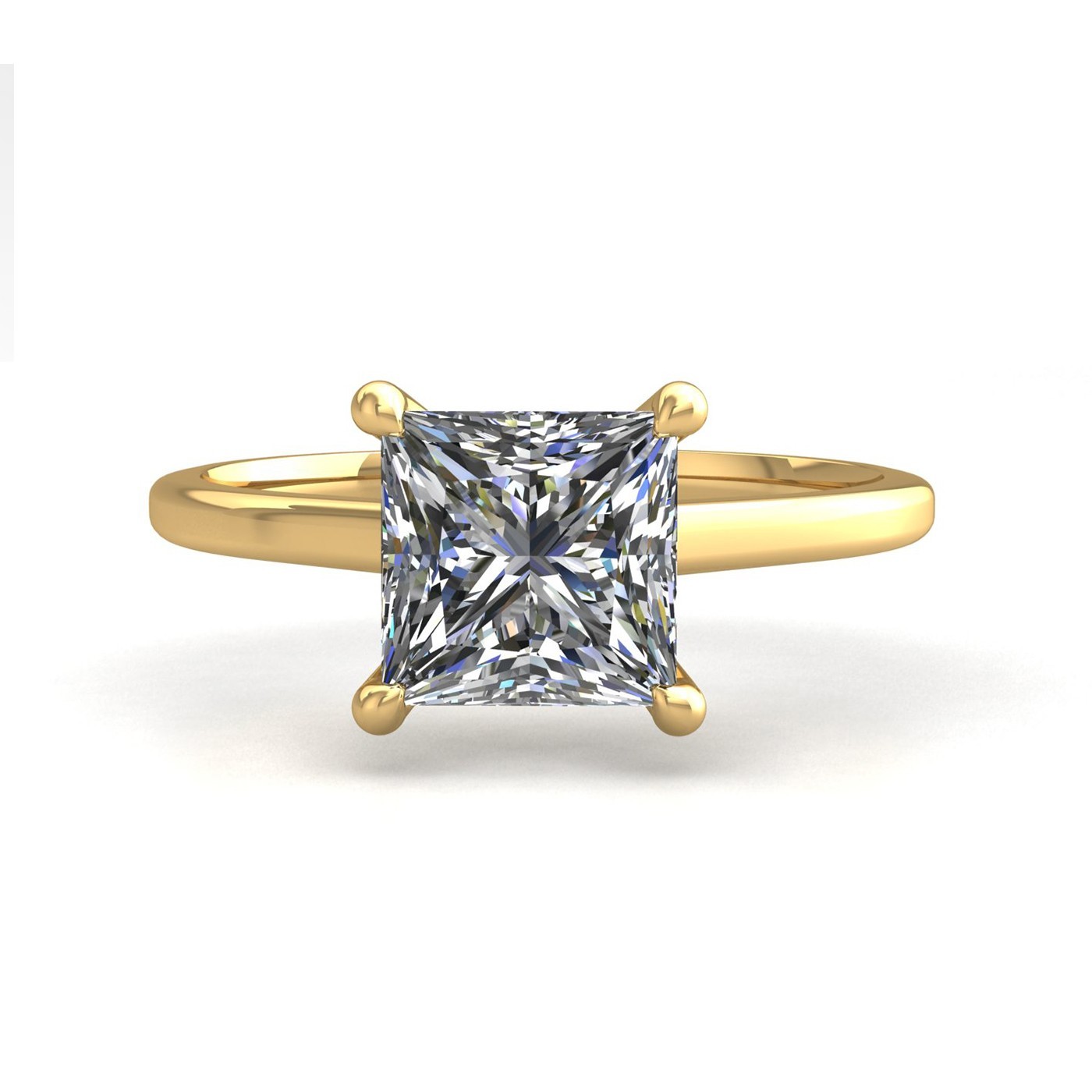 18k yellow gold  1,50 ct 4 prongs solitaire princess cut diamond engagement ring with whisper thin band