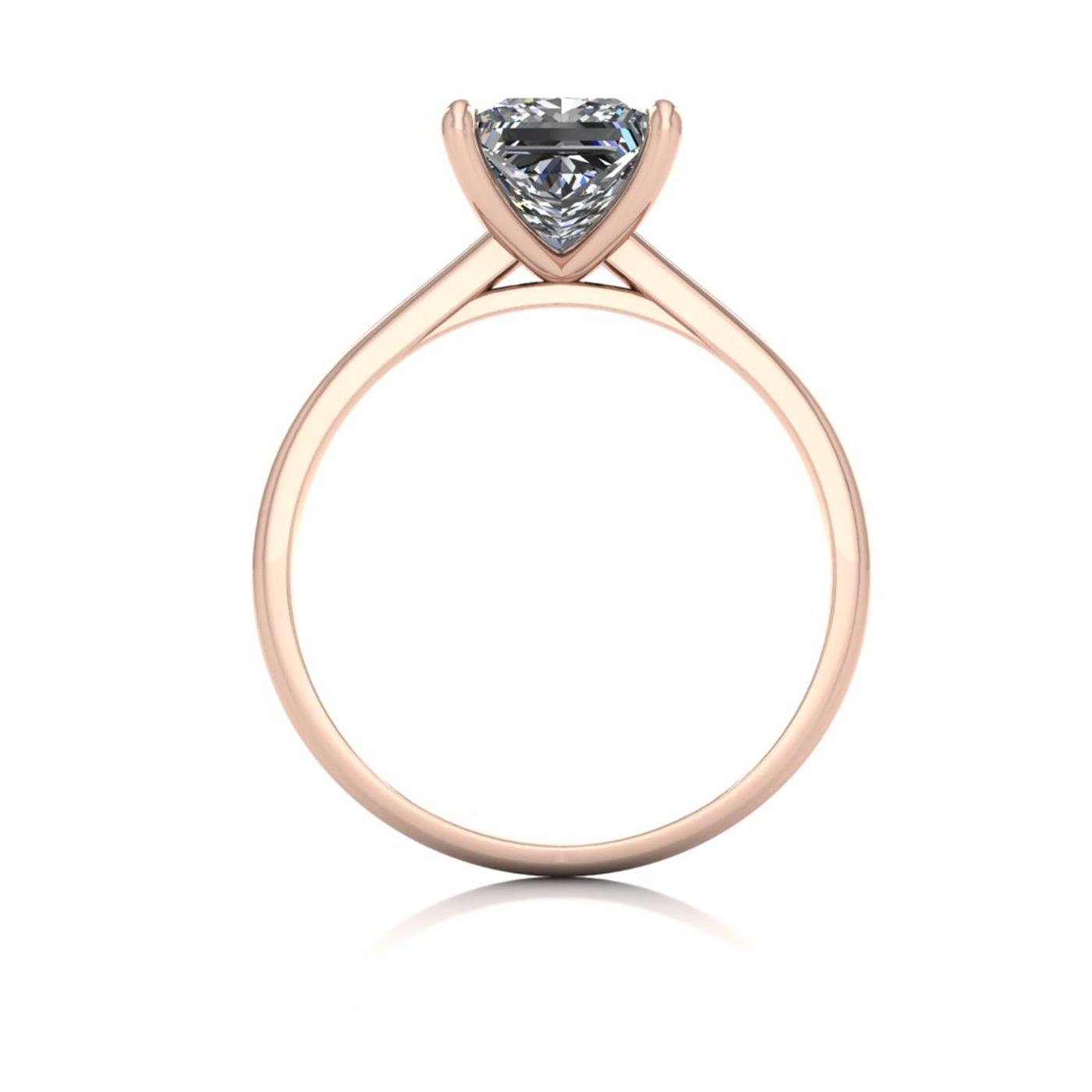 18k rose gold  1,50 ct 4 prongs solitaire princess cut diamond engagement ring with whisper thin band