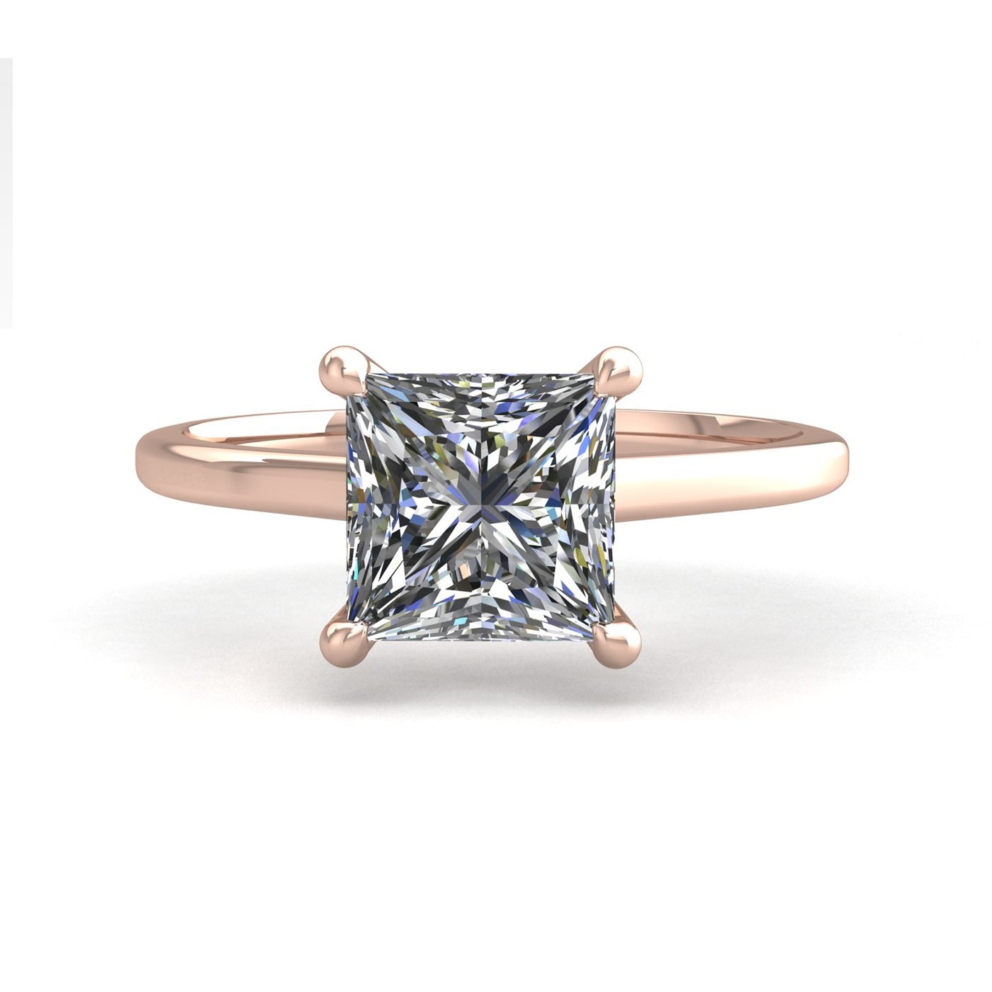 18k rose gold  0,30 ct 4 prongs solitaire princess cut diamond engagement ring with whisper thin band Photos & images