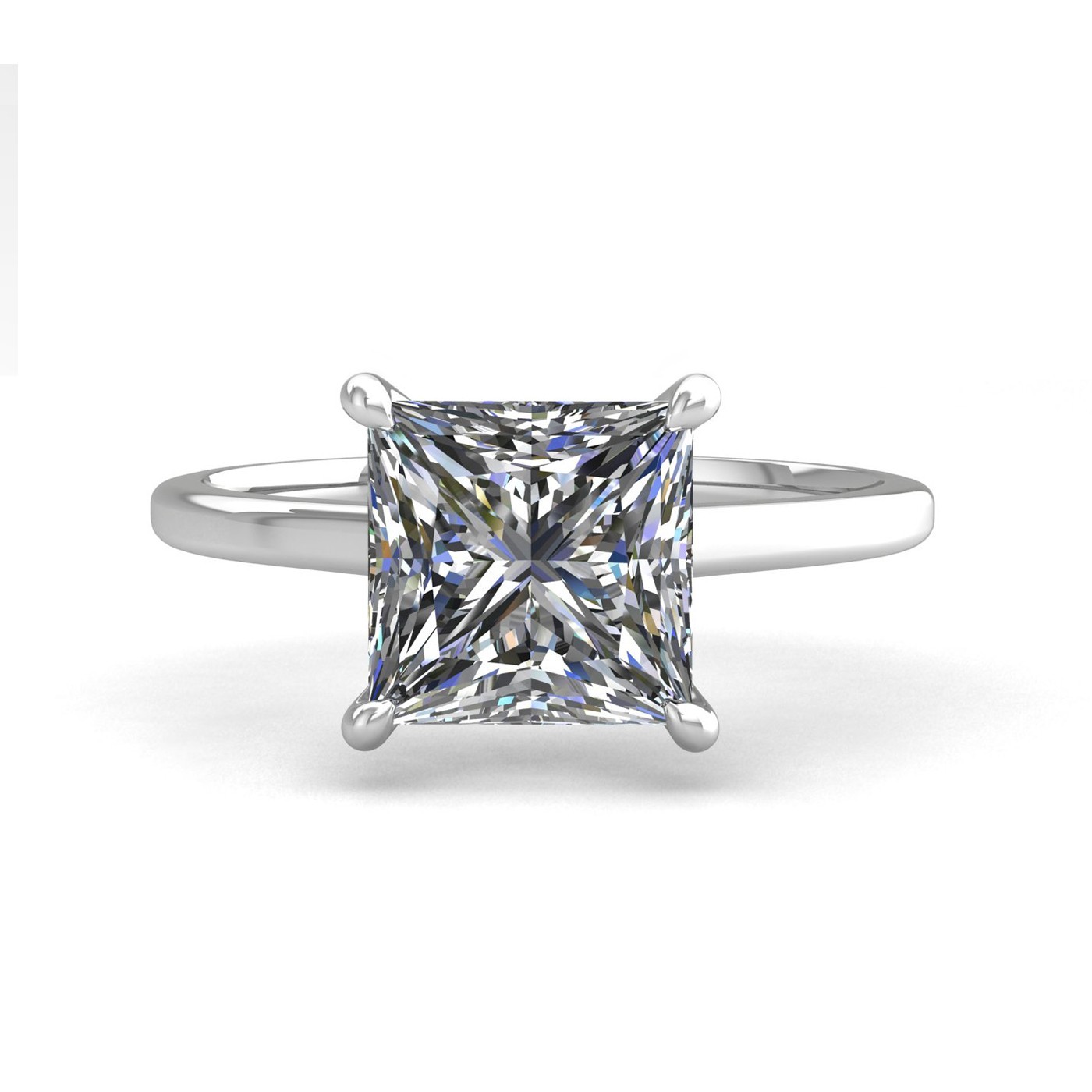 18k white gold  2,50 ct 4 prongs solitaire princess cut diamond engagement ring with whisper thin band Photos & images