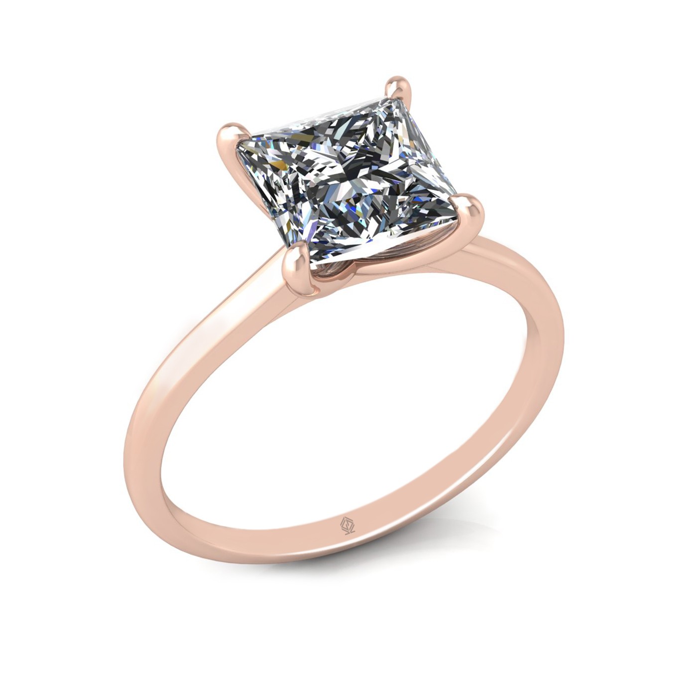 18k rose gold  2,00 ct 4 prongs solitaire princess cut diamond engagement ring with whisper thin band