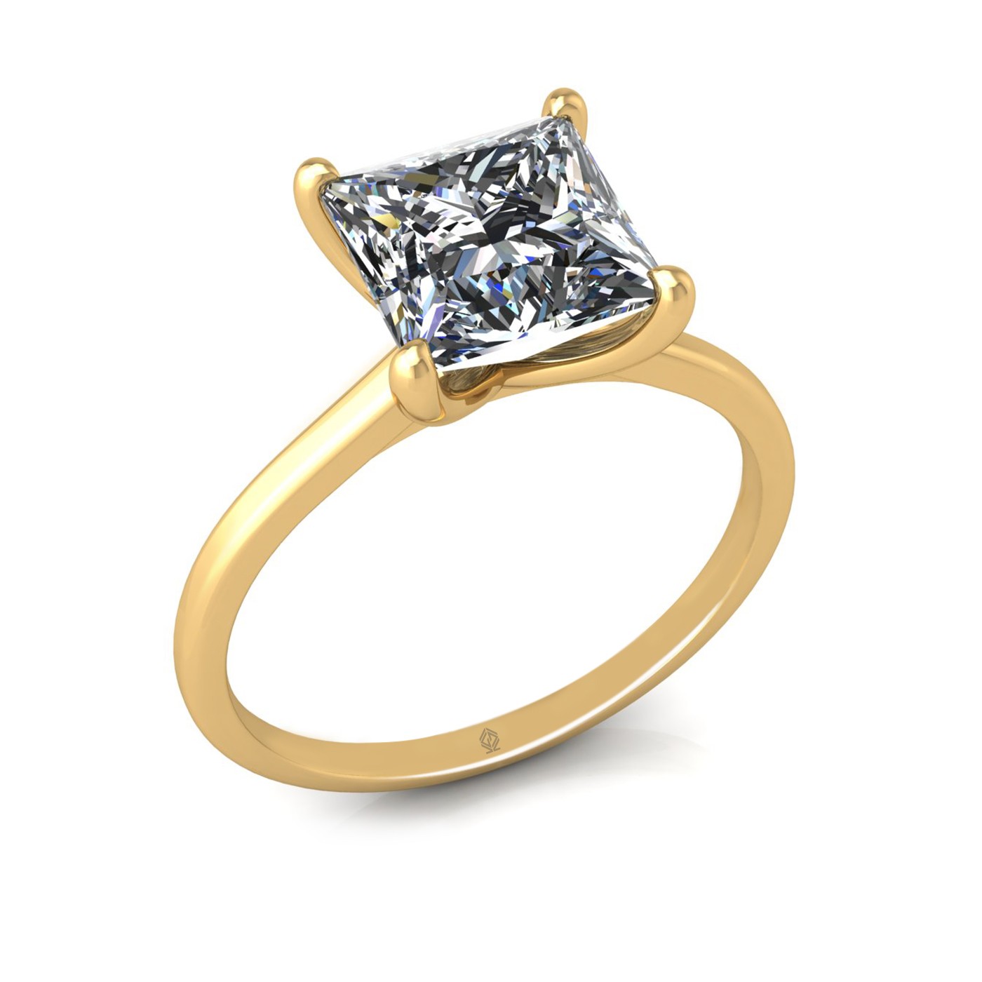 18k yellow gold  2,50 ct 4 prongs solitaire princess cut diamond engagement ring with whisper thin band