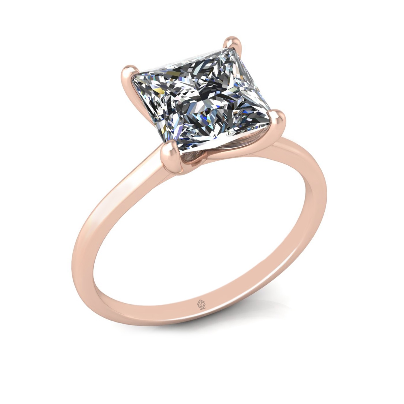 18k rose gold  2,50 ct 4 prongs solitaire princess cut diamond engagement ring with whisper thin band