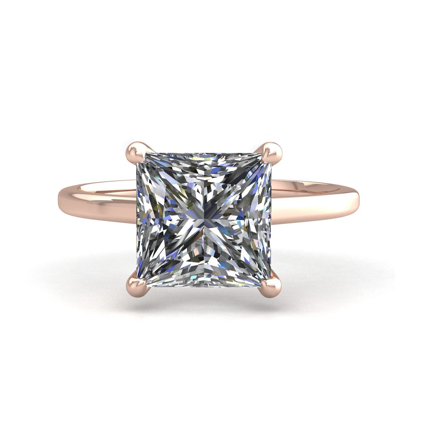 18k rose gold  2,50 ct 4 prongs solitaire princess cut diamond engagement ring with whisper thin band