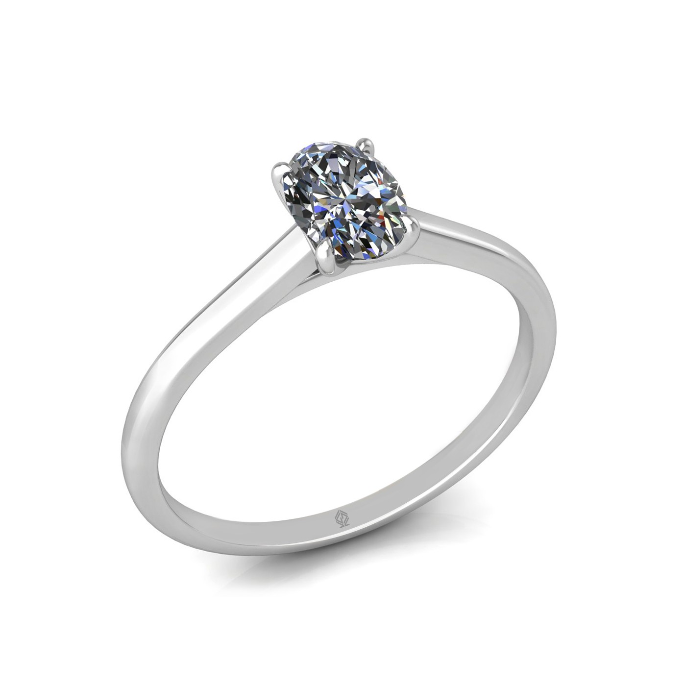 18k white gold  0,50 ct 4 prongs solitaire oval cut diamond engagement ring with whisper thin band