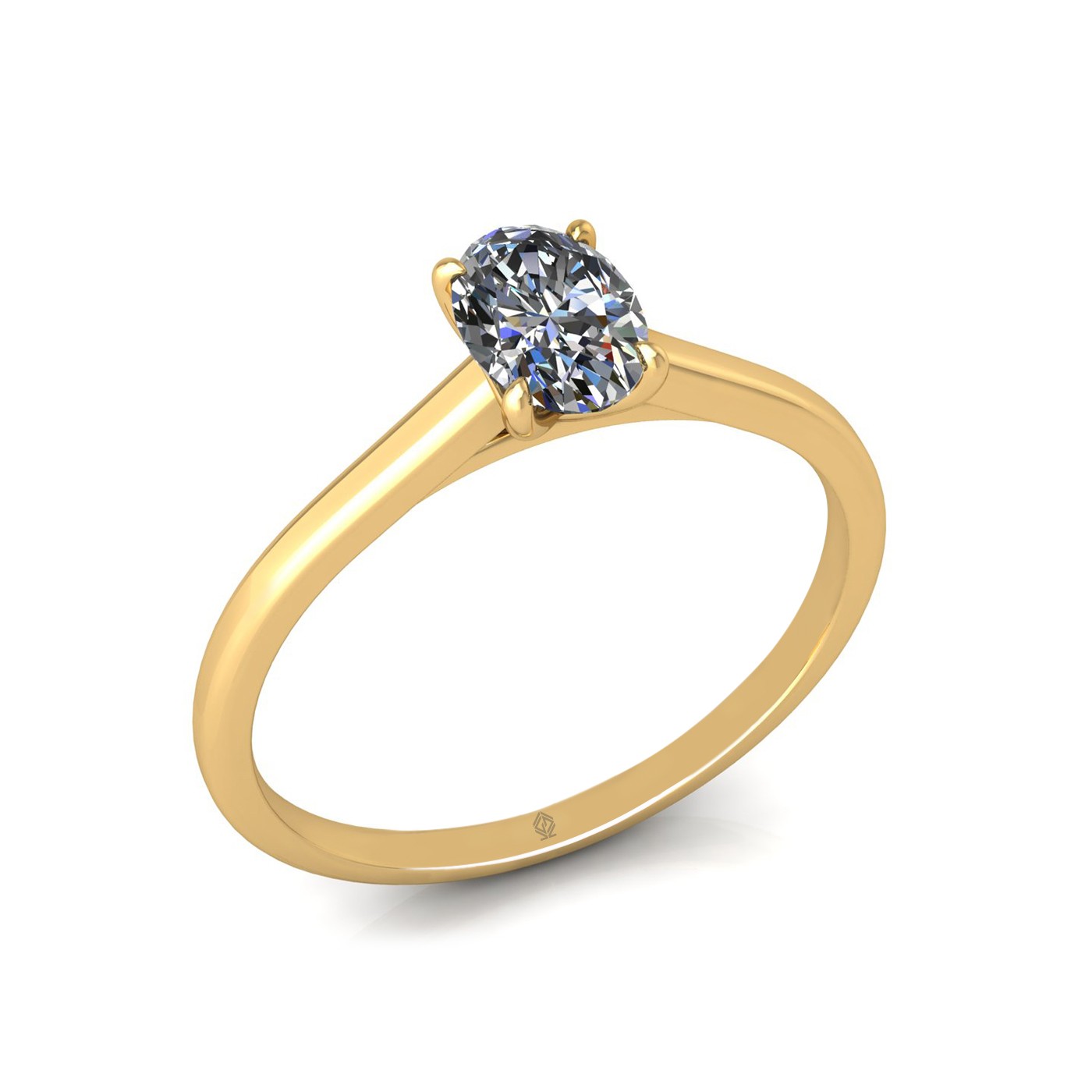 18k yellow gold  0,50 ct 4 prongs solitaire oval cut diamond engagement ring with whisper thin band