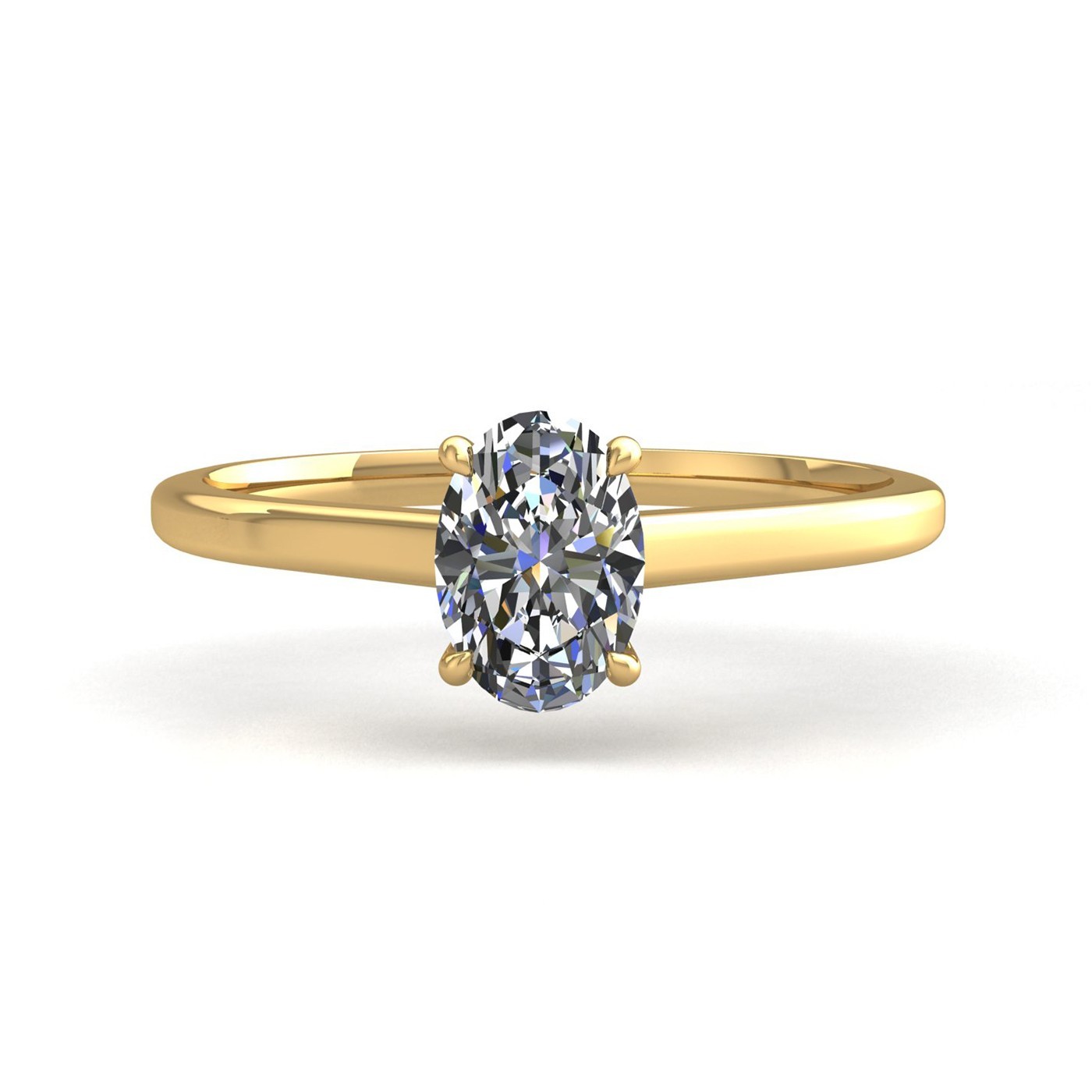 18k yellow gold  2,00 ct 4 prongs solitaire oval cut diamond engagement ring with whisper thin band Photos & images