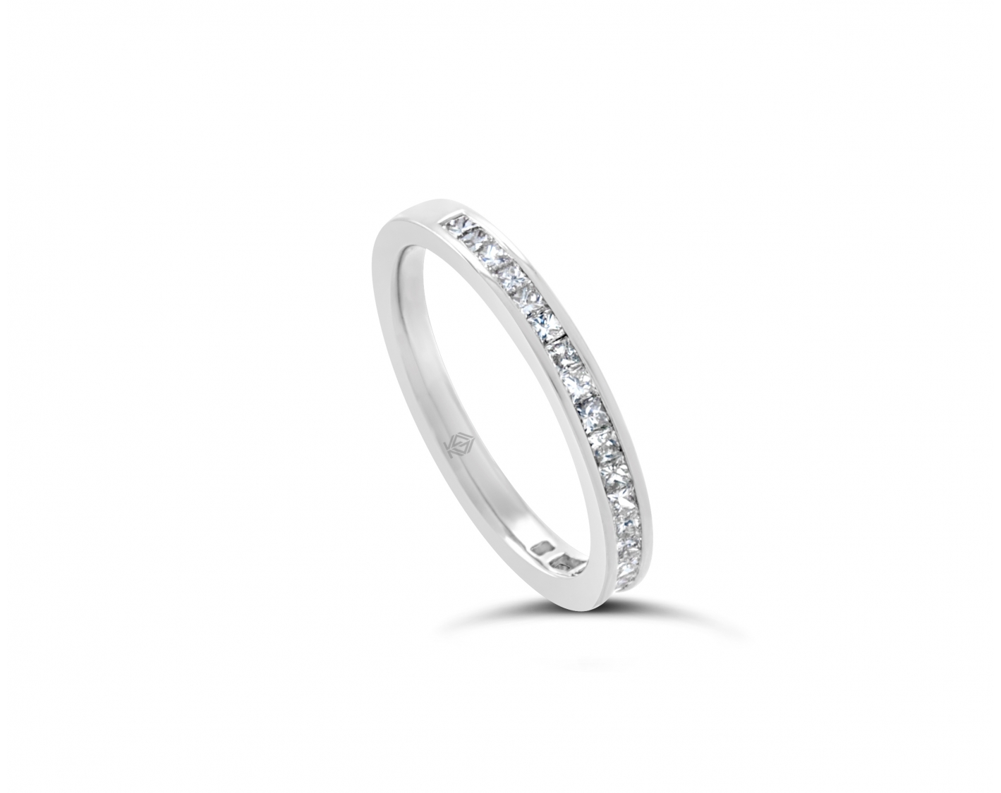 18k white gold half eternity channel set princess shaped diamond wedding ring