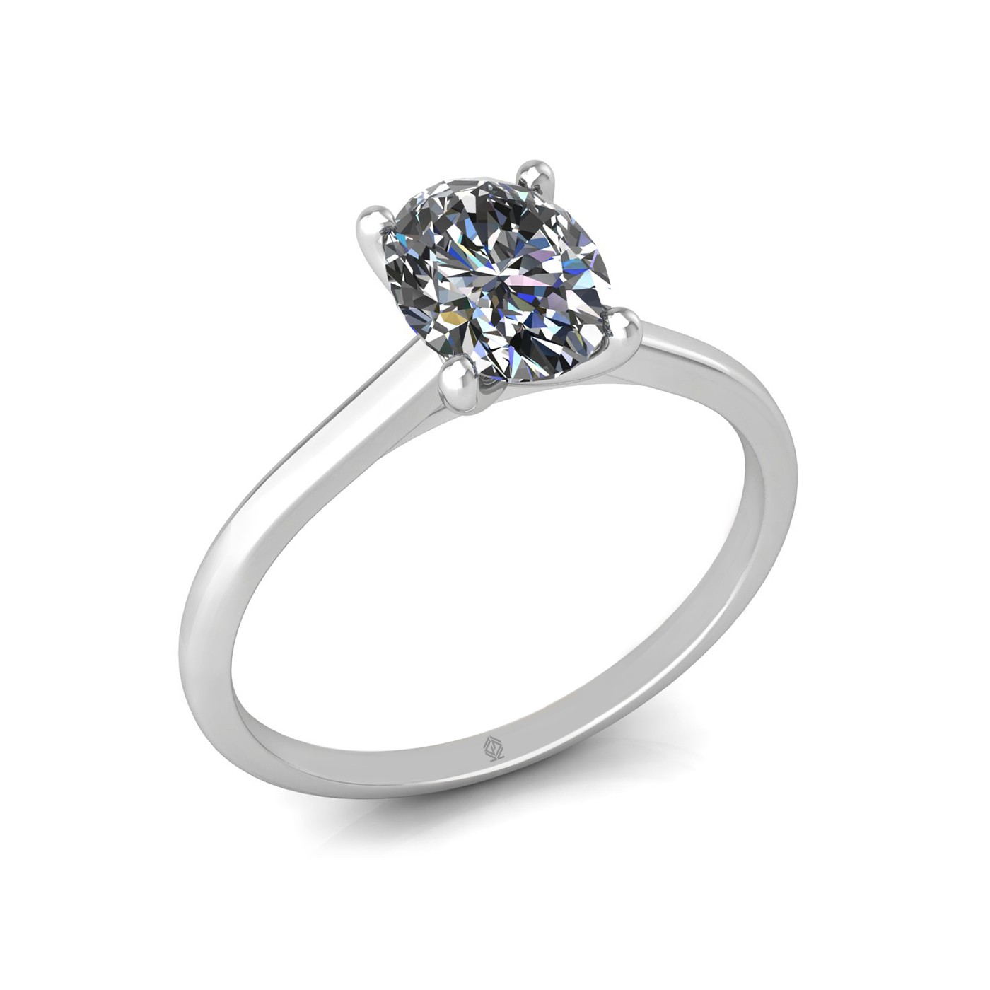 18k white gold  1,00 ct 4 prongs solitaire oval cut diamond engagement ring with whisper thin band