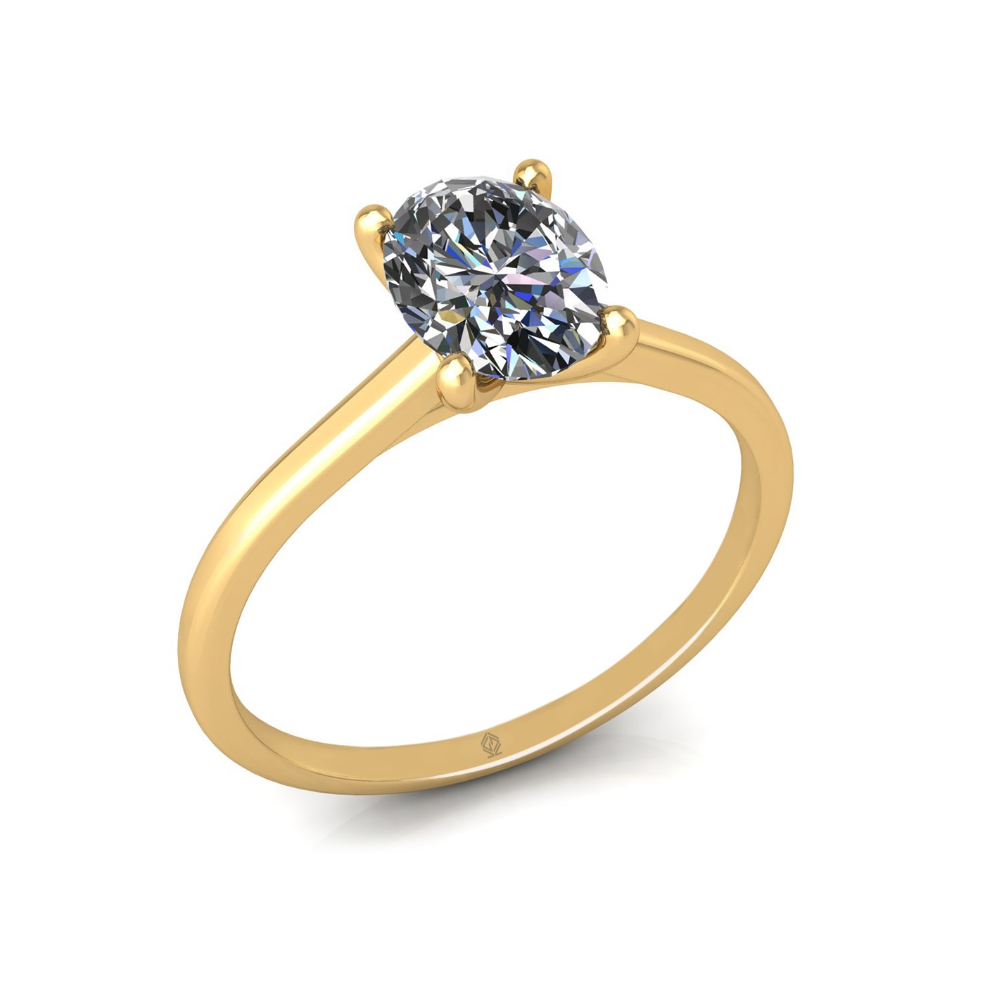 18k yellow gold  1,00 ct 4 prongs solitaire oval cut diamond engagement ring with whisper thin band