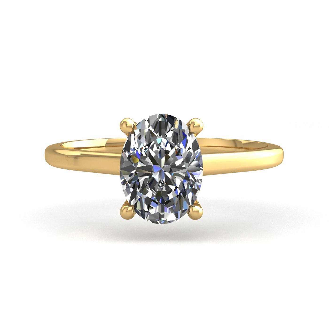 18k yellow gold  1,50 ct 4 prongs solitaire oval cut diamond engagement ring with whisper thin band Photos & images