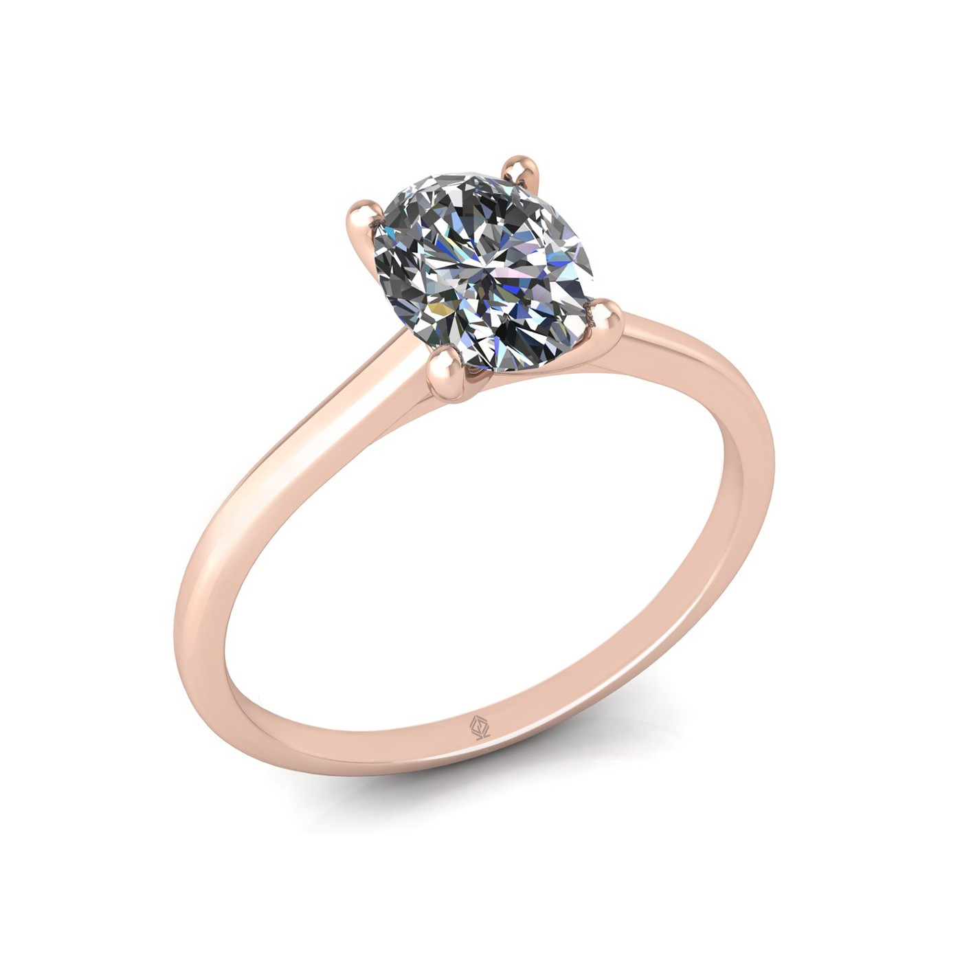 18k rose gold  1,00 ct 4 prongs solitaire oval cut diamond engagement ring with whisper thin band