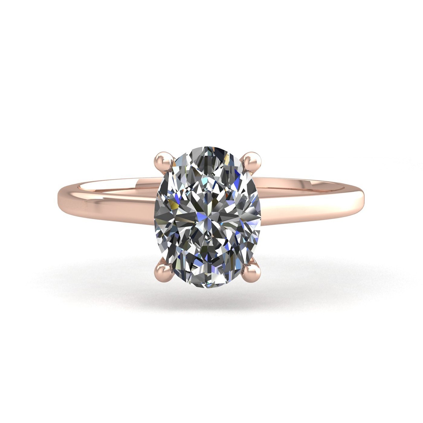 18k rose gold  1,00 ct 4 prongs solitaire oval cut diamond engagement ring with whisper thin band