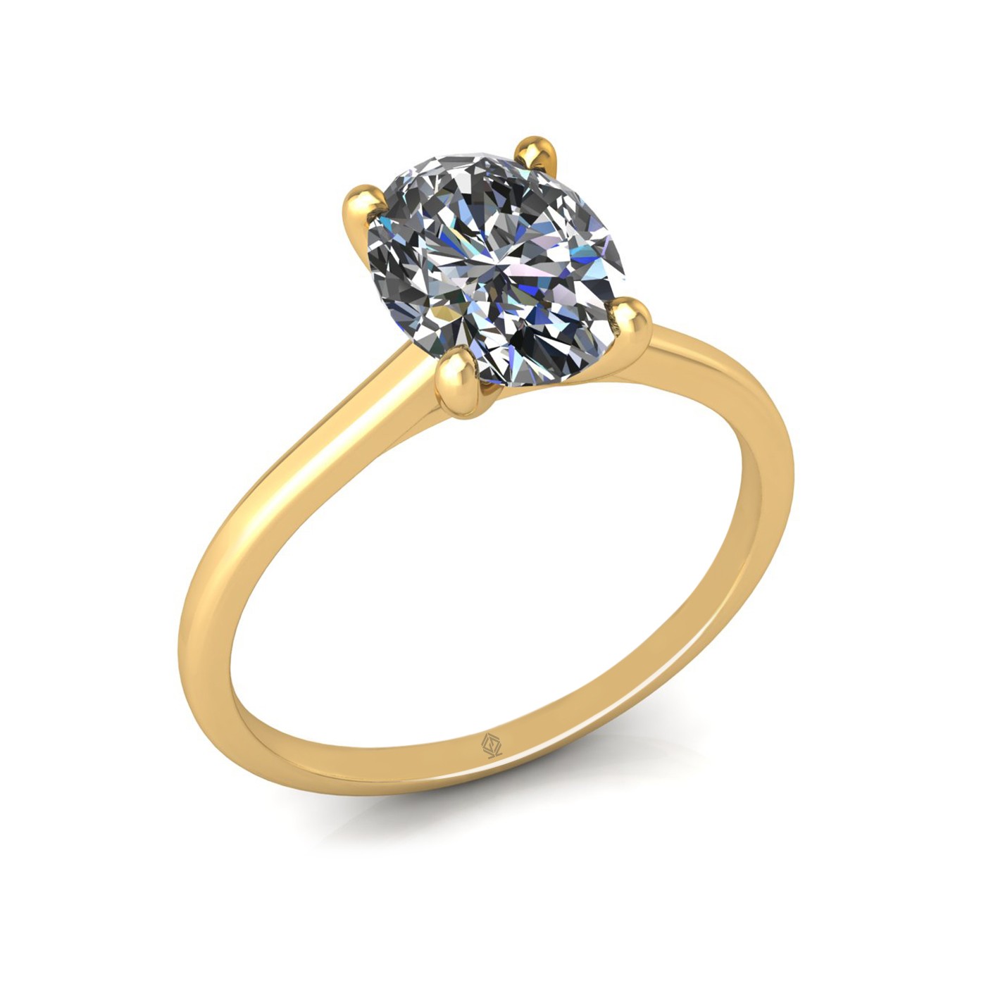 18k yellow gold  1,50 ct 4 prongs solitaire oval cut diamond engagement ring with whisper thin band