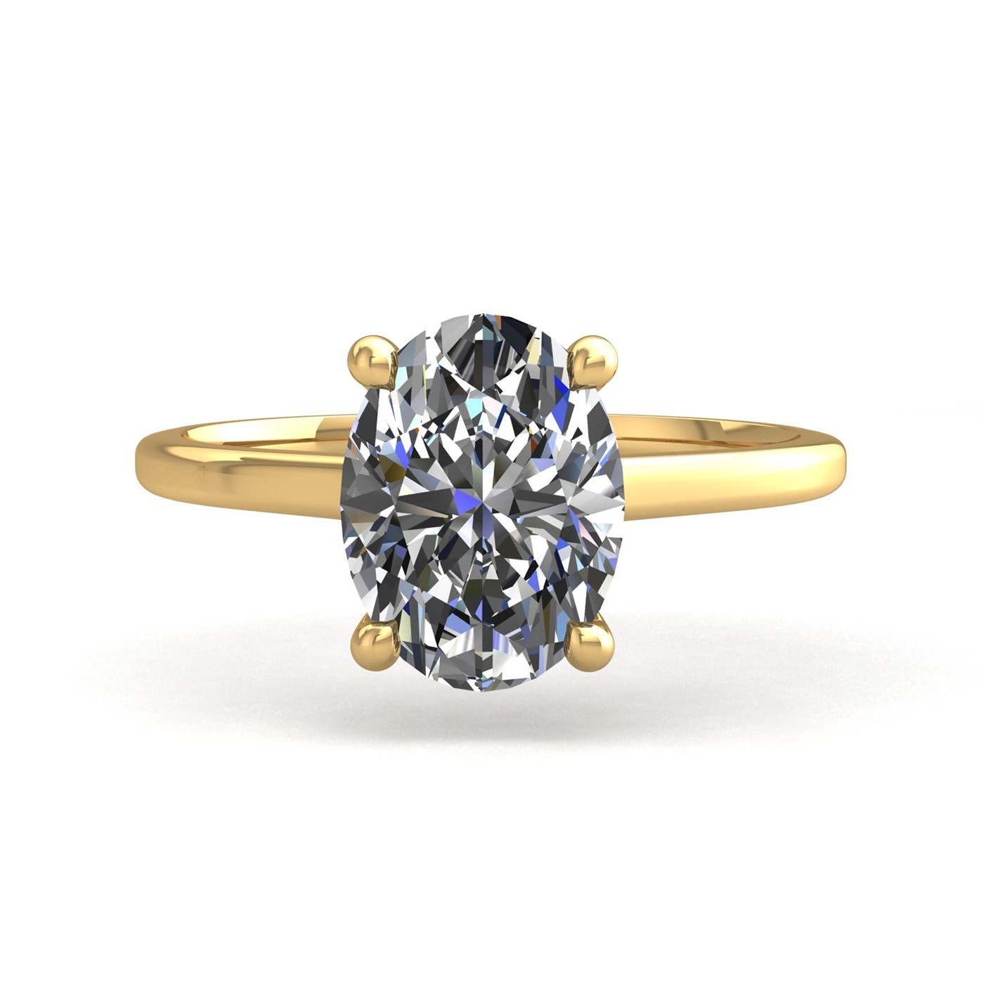 18k yellow gold  1,50 ct 4 prongs solitaire oval cut diamond engagement ring with whisper thin band