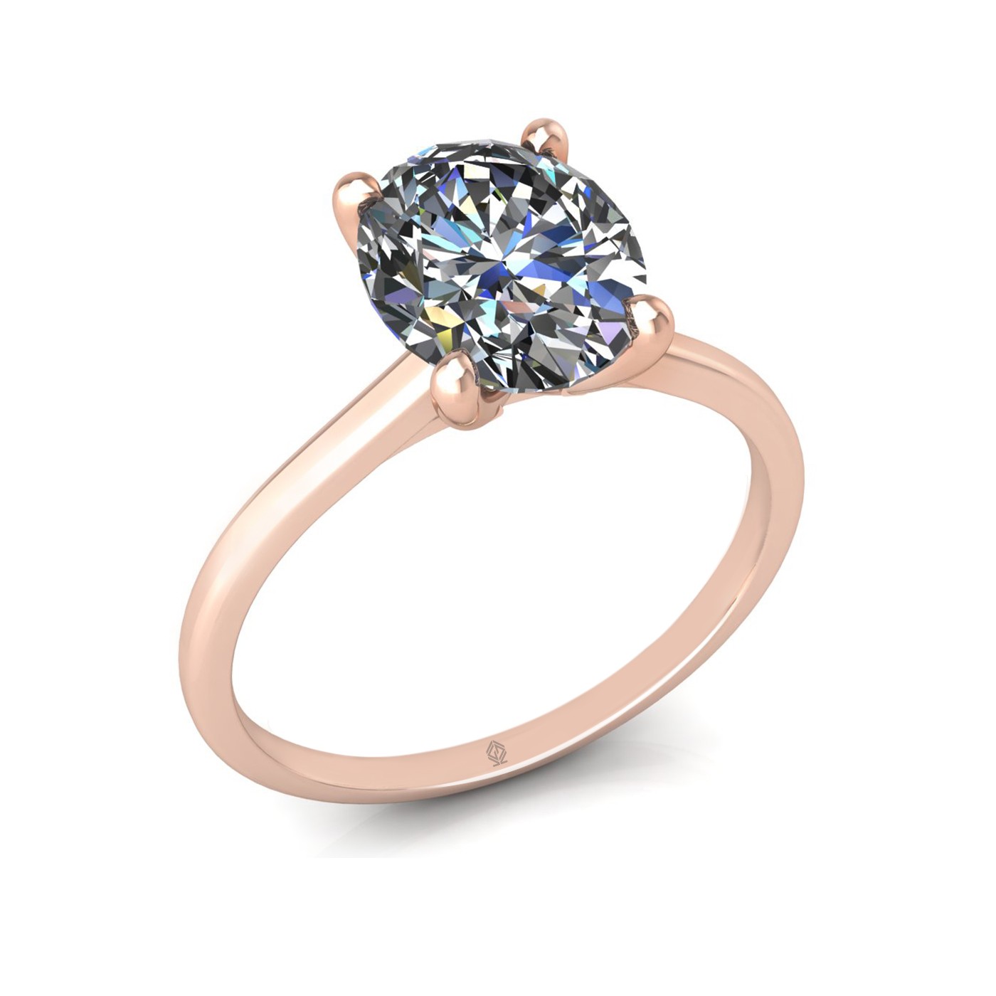 18k rose gold  2,00 ct 4 prongs solitaire oval cut diamond engagement ring with whisper thin band
